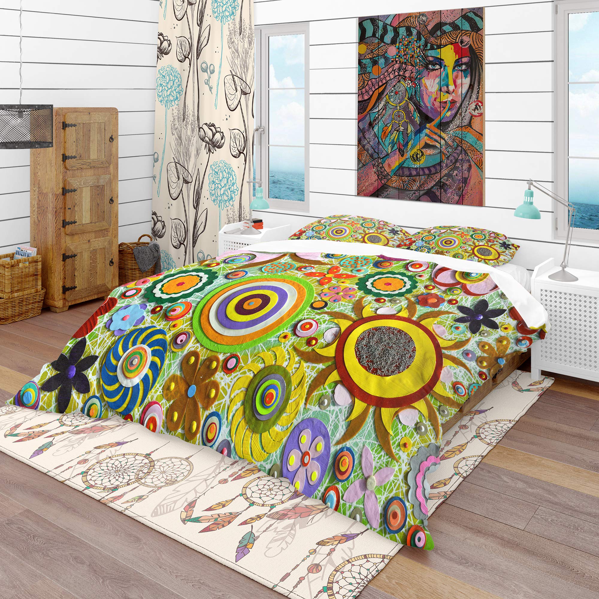 DesignQ Abstract Acrylic Bohemian & Eclectic Duvet Cover Set - King Size 3-Piece Bedding Set for All Seasons | Perfect for Bohemian Bedroom Decor, Guest Room Makeover & Eclectic Home Styling