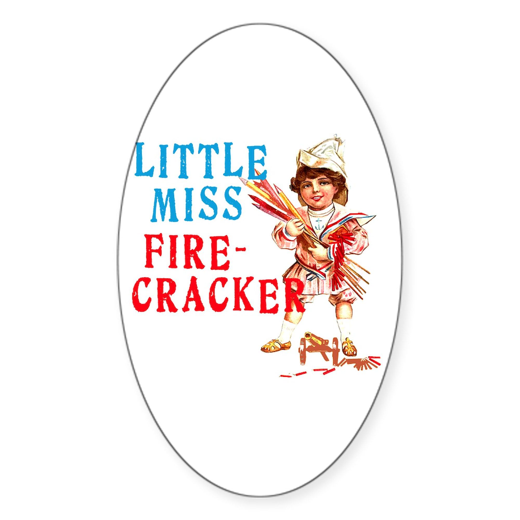 Vintage Miss Firecracker Oval Sticker - Waterproof Vinyl Decal for Cars, Laptops, Windows - Funny 4th of July Bumper Sticker for Vehicles, Coolers, and DIY Projects