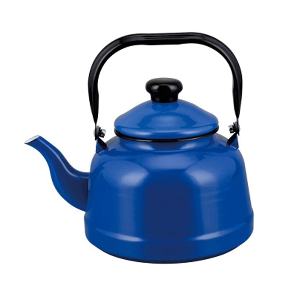 Vintage Blue Enamel Tea Kettle - 1.5 Quart Stovetop Teapot for Boiling Water, Coffee & Tea Brewing - Perfect for Camping, Home Kitchen & Outdoor Picnics