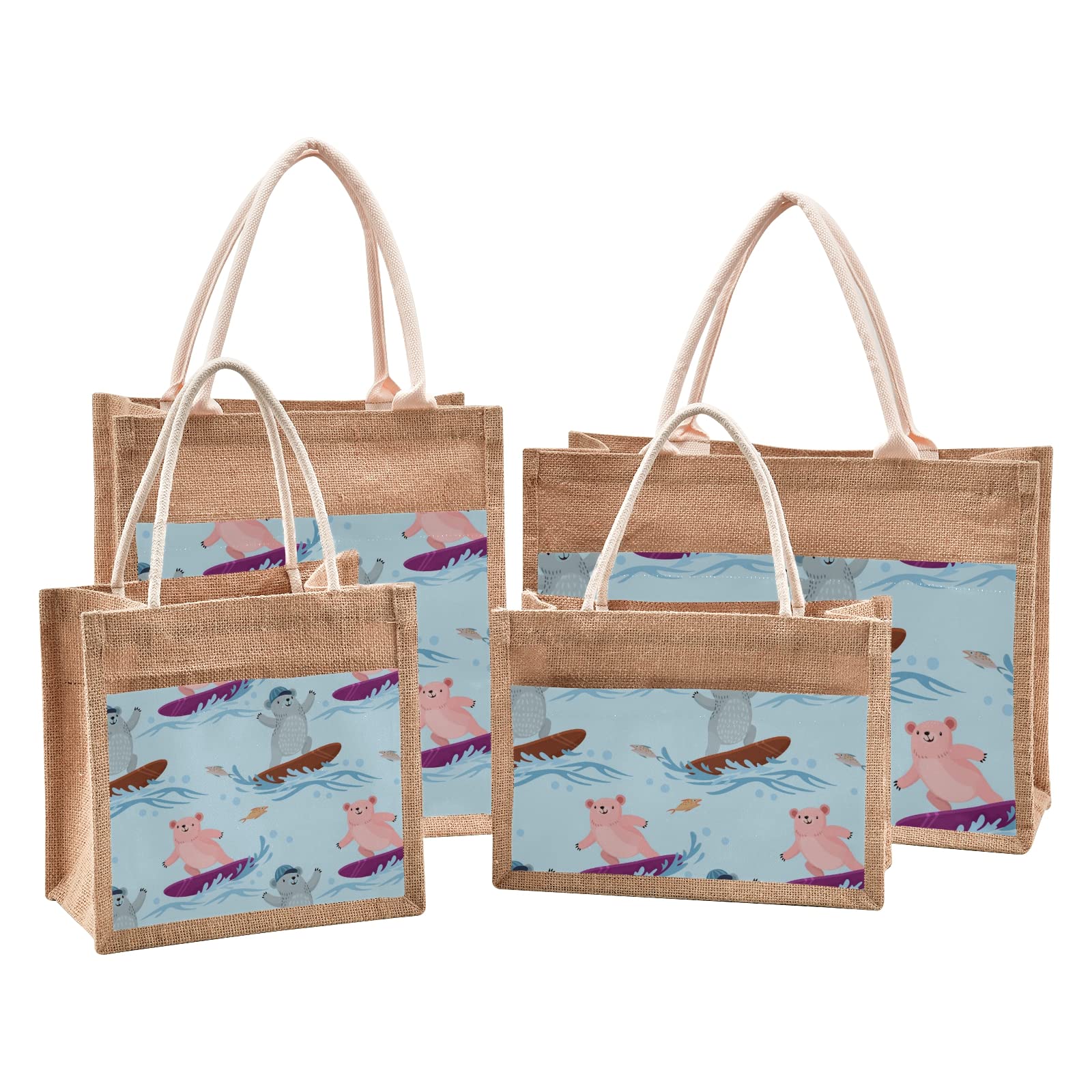 Sinestour Cute Animal Bear Jute Tote Bag - Eco-Friendly Burlap Gift Bag with Sturdy Handle - Perfect for Beach, Shopping & Women's Daily Use