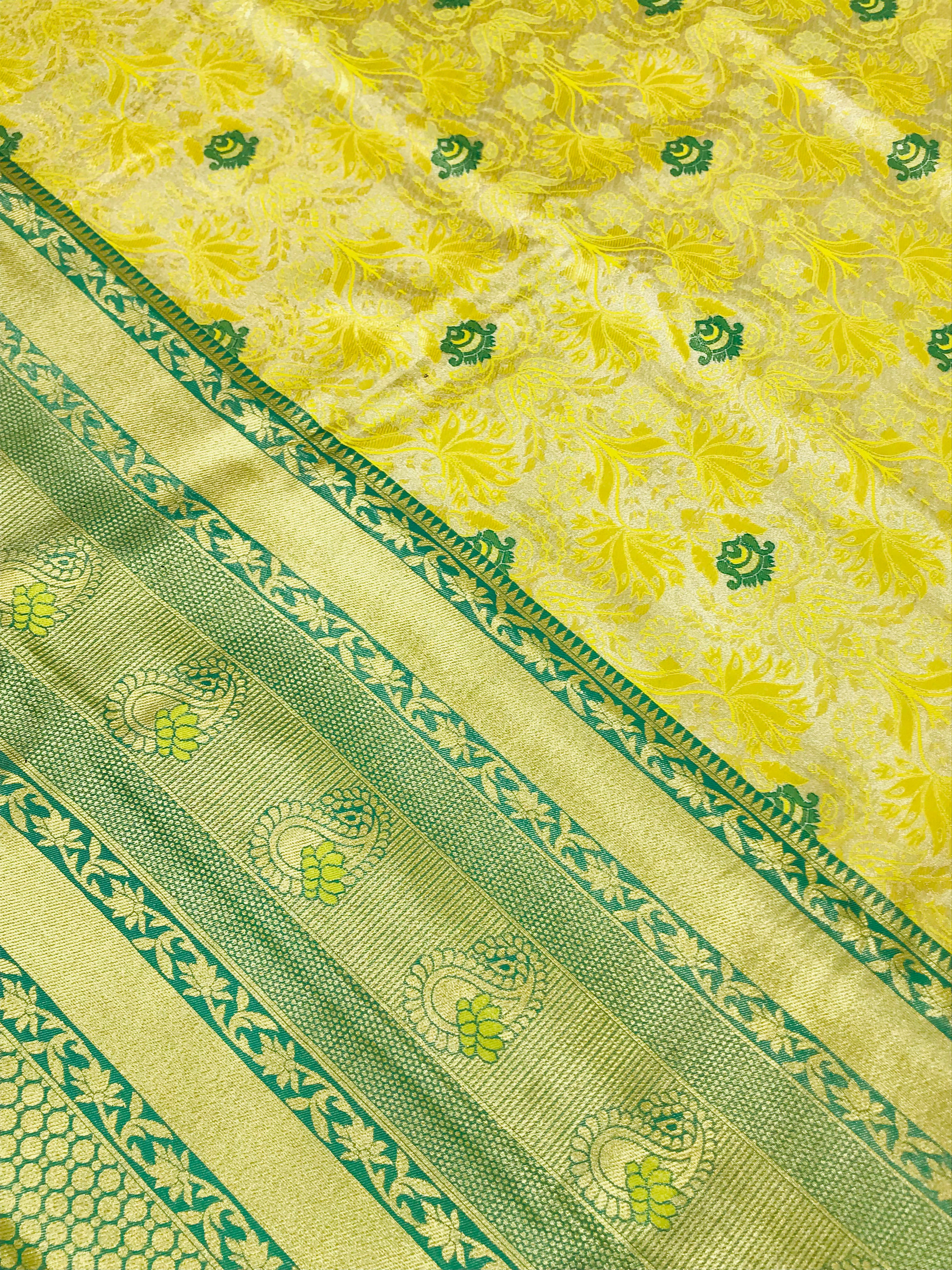Elegant Yellow Kanchi Silk Saree with Zari Work for Women - SilkMark Certified | Perfect for Weddings, Festivals & Special Occasions
