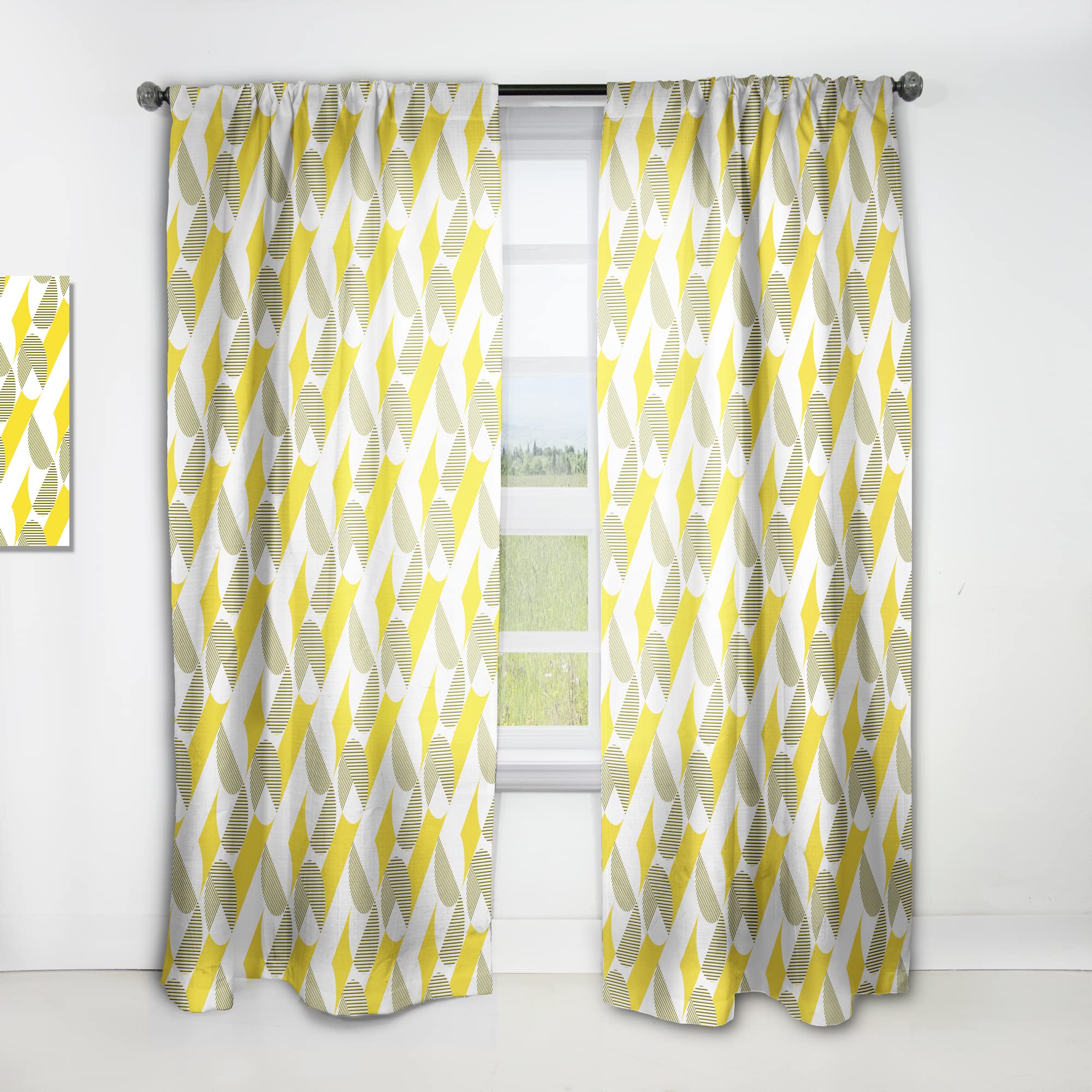 DesignQ Abstract Retro Geometric II Thermal Insulated Curtains - Single Panel 52x90 Inch - Modern Window Drapes for Bedroom & Living Room - Energy Saving Blackout Curtains for Home Decor