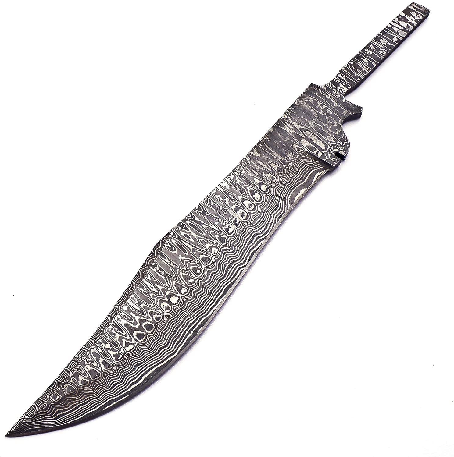 Handmade Damascus Steel 15-Inch Blank Bowie Knife Blade with Beautiful Pattern - Perfect for DIY Knife Making, Bushcraft, and Outdoor Survival Tools