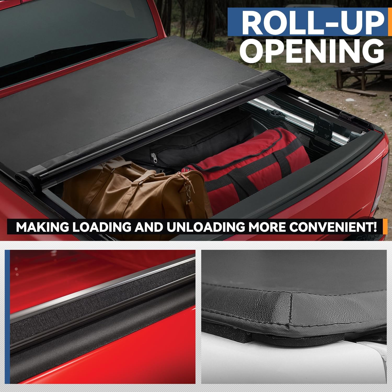 Auto Dynasty Soft Roll-Up Truck Bed Tonneau Cover for 2005-2024 Nissan Frontier 5Ft Fleetside/Styleside (No Bed Rail System) - Matte Black Vinyl | Weatherproof Protection & Secure Cargo Storage
