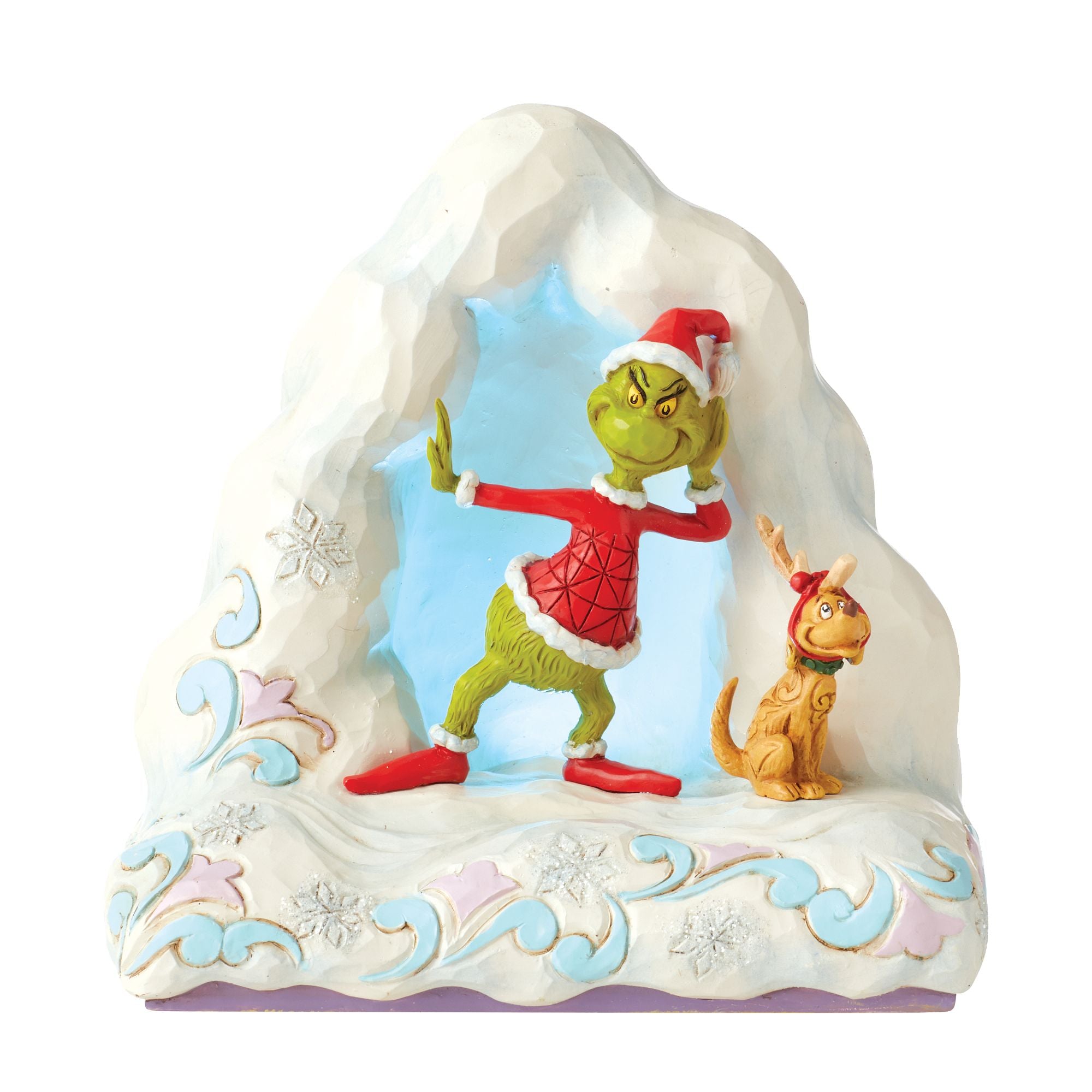 Grinch and Max on Snow Mound Christmas Decor - Festive Holiday Yard Display for Outdoor Winter Decorations