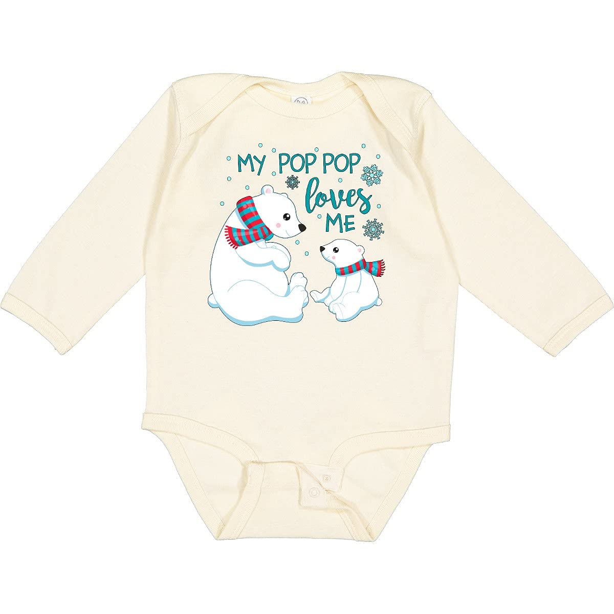 Inktastic My Pop Pop Loves Me - Adorable Polar Bears Long Sleeve Baby Bodysuit | Soft Cotton Infant Romper for Playtime & Family Photos