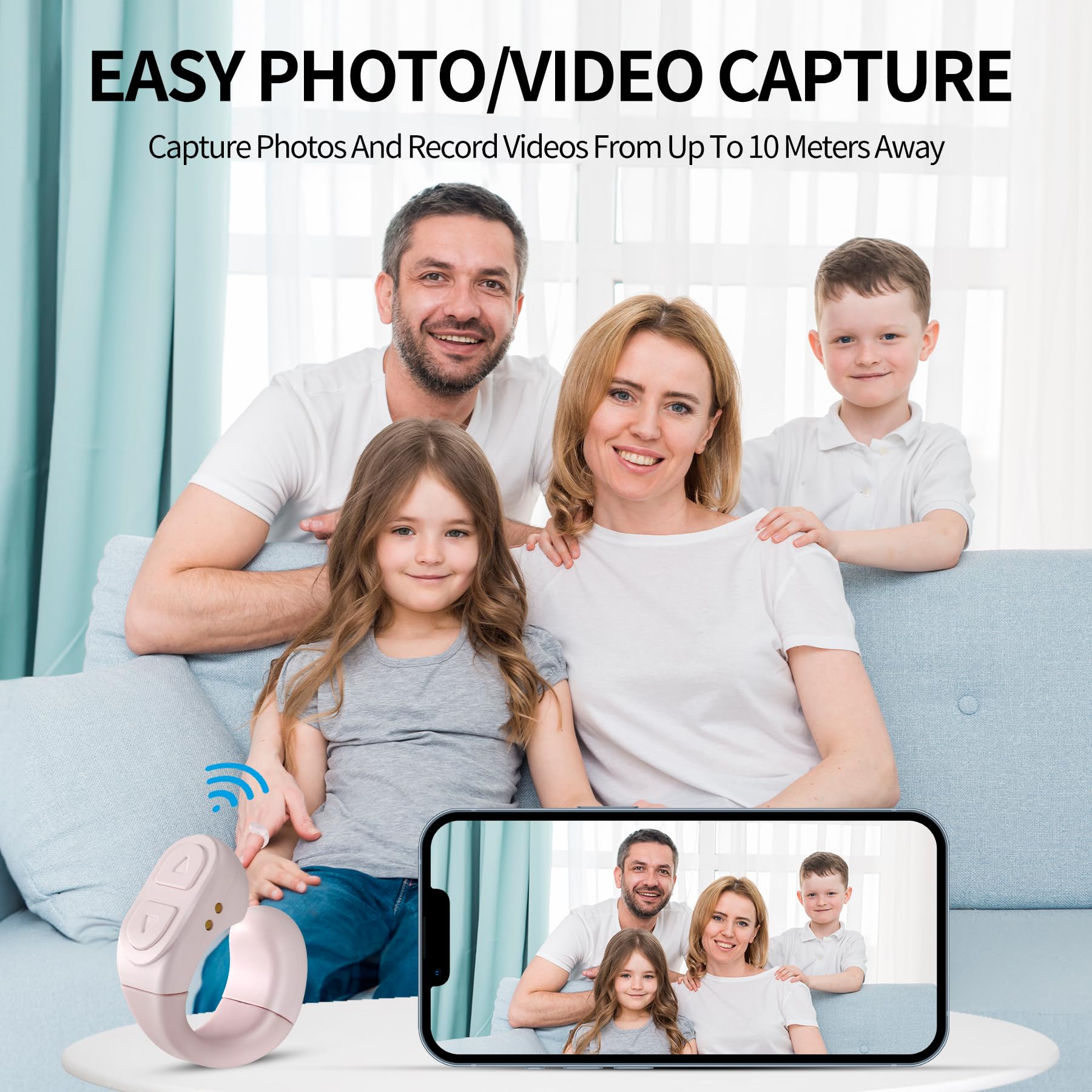 Upgrade Bluetooth Scrolling Ring - TikTok Remote Control with Stand, Wireless Camera Shutter for iPhone iPad iOS Android - Perfect for Social Media, Live Streaming & Photography (Pink)