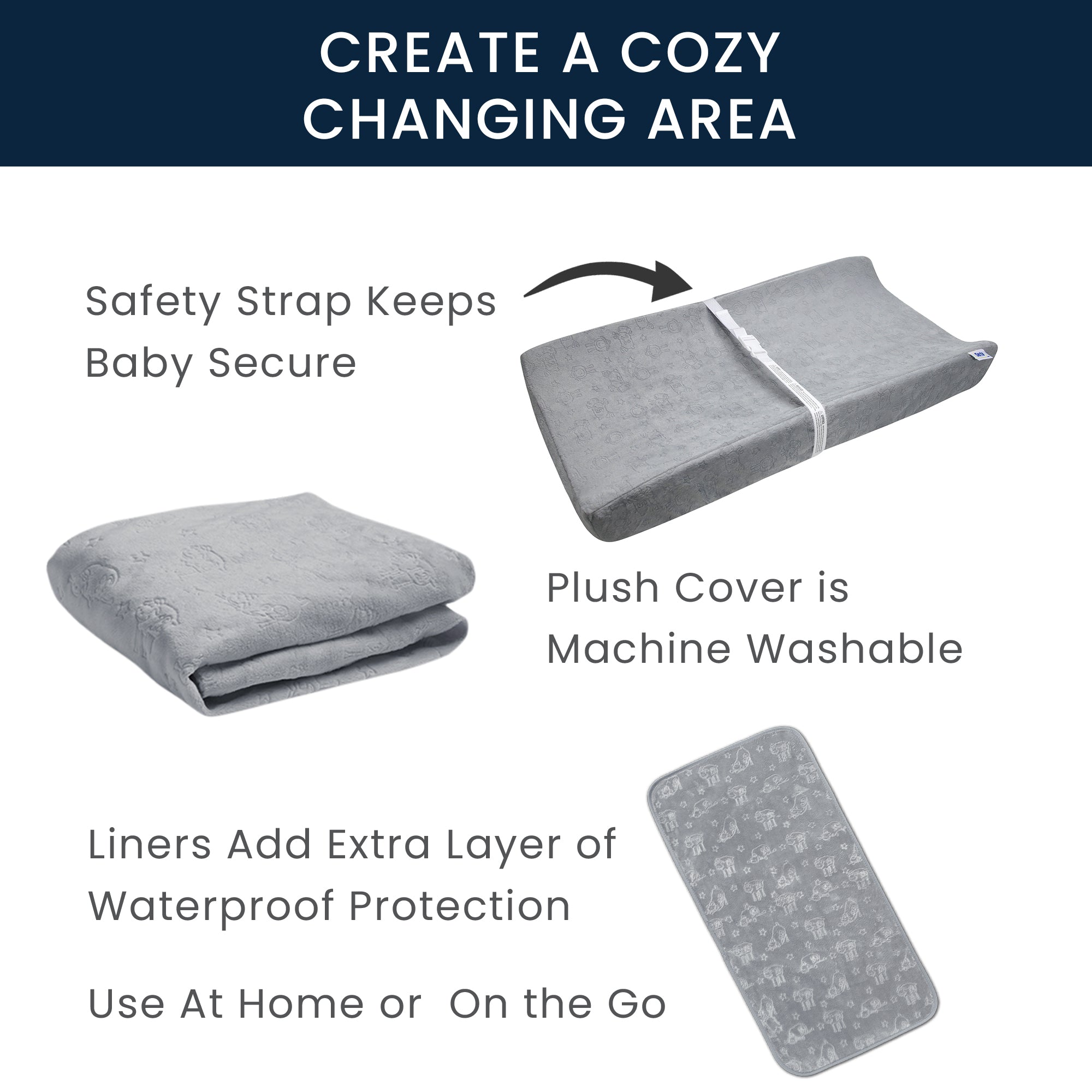 7-Piece Essential Baby Changing Table Set for Newborns – Soft Changing Pad, Plush Cover, 3 Liners & 2 Storage Bins – Perfect Baby Shower Gift for Boys & Girls – Ideal for Nursery Organization & Diaper Changes