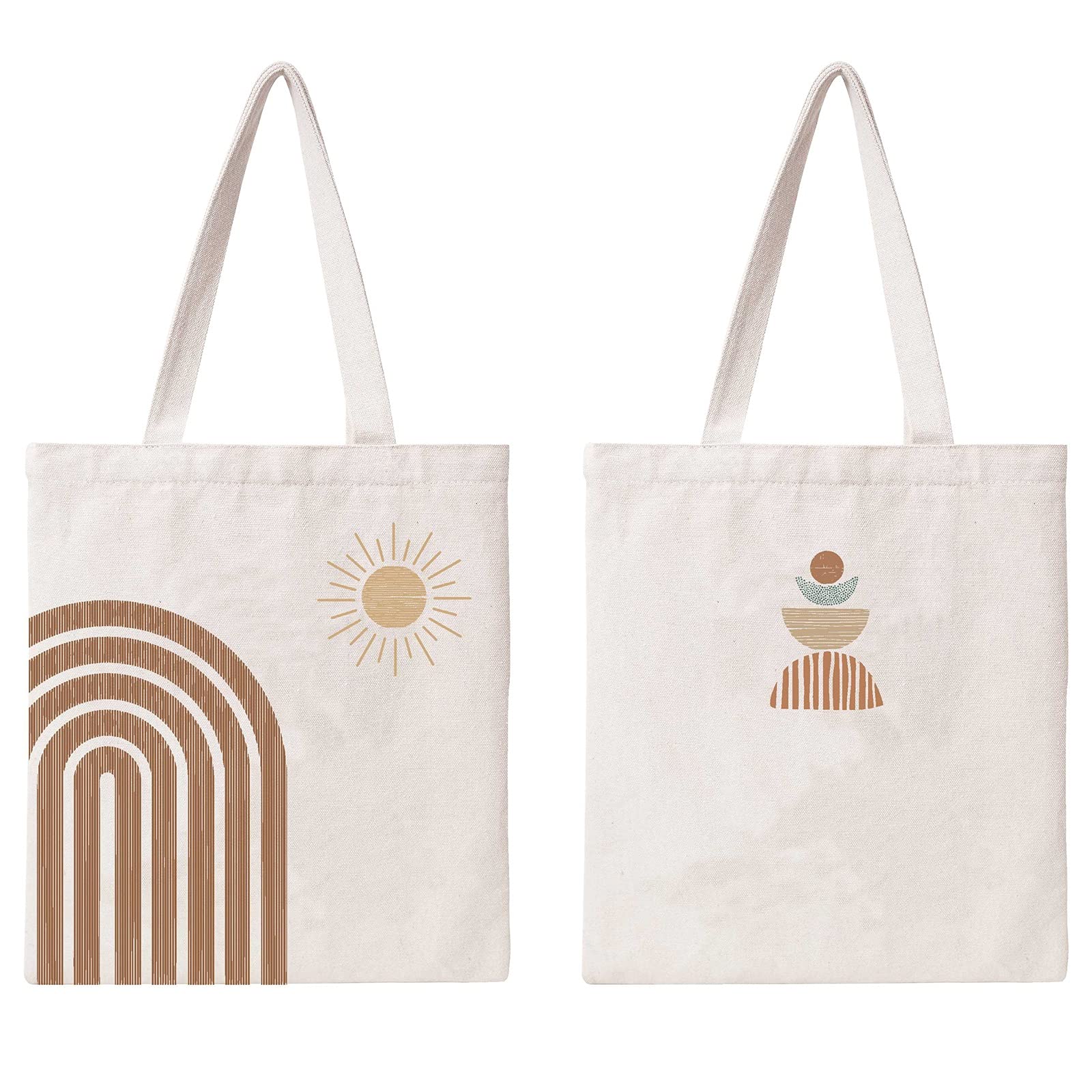 Kazova Cotton Canvas Tote Bag - Abstract Rainbow & Sun Design, Minimalist Reusable Grocery Bag, Eco-Friendly Geometric Shoulder Bag for Women | Perfect for Shopping, Beach, Work & Gift Giving