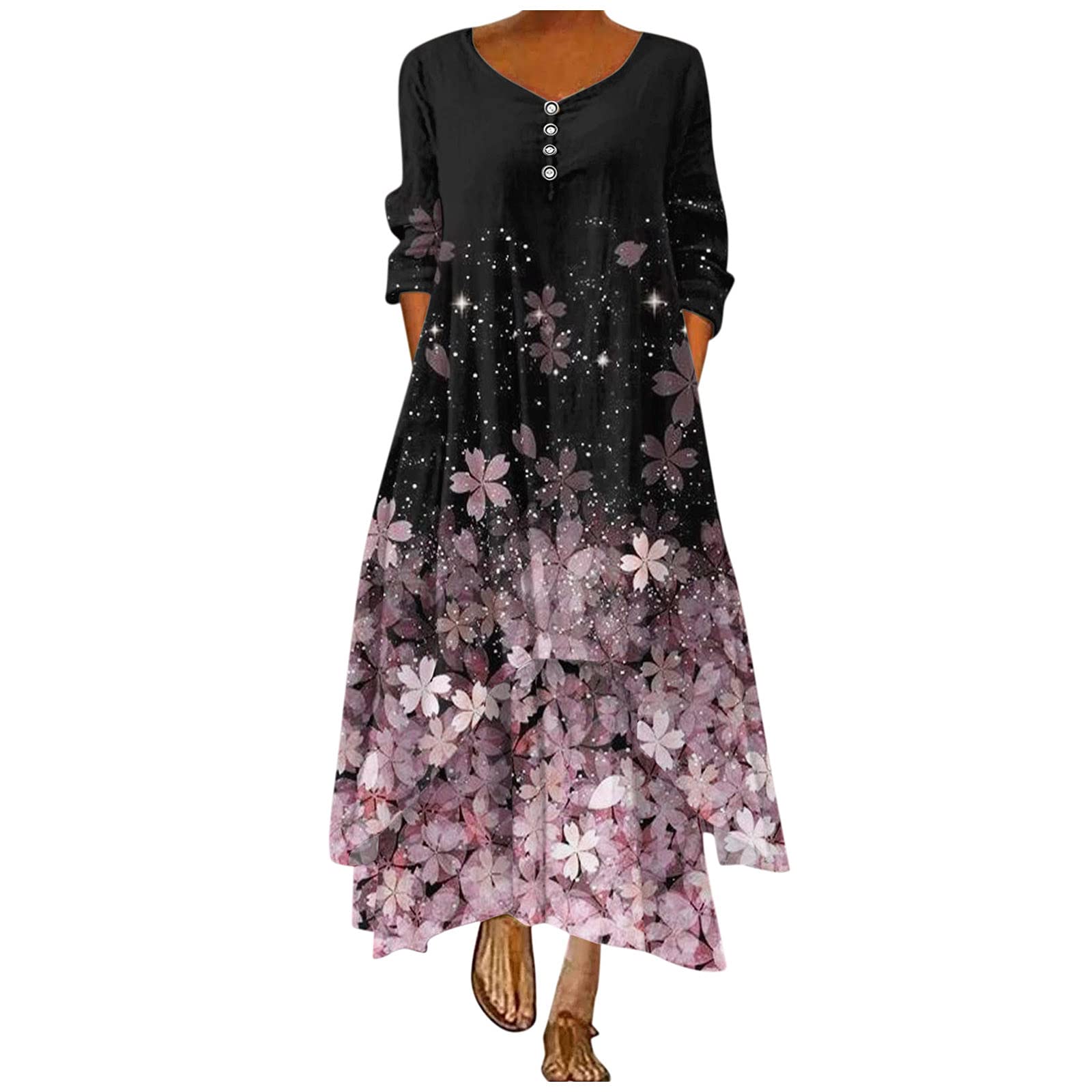 SLENDIPLUS Women's Plus Size Floral Print Loose Long Maxi Dress - Oversized Bohemian Summer Caftan Beach Dress with Pockets - Perfect for Vacation, Poolside & Casual Outings