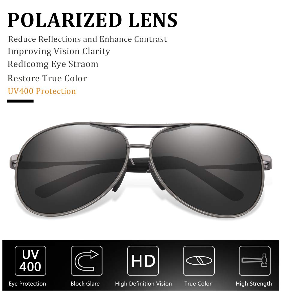 Polarized Aviator Sunglasses for Men & Women - Metal Frame UV400 Protection - Perfect for Driving, Outdoor Sports & Fashion Accessories