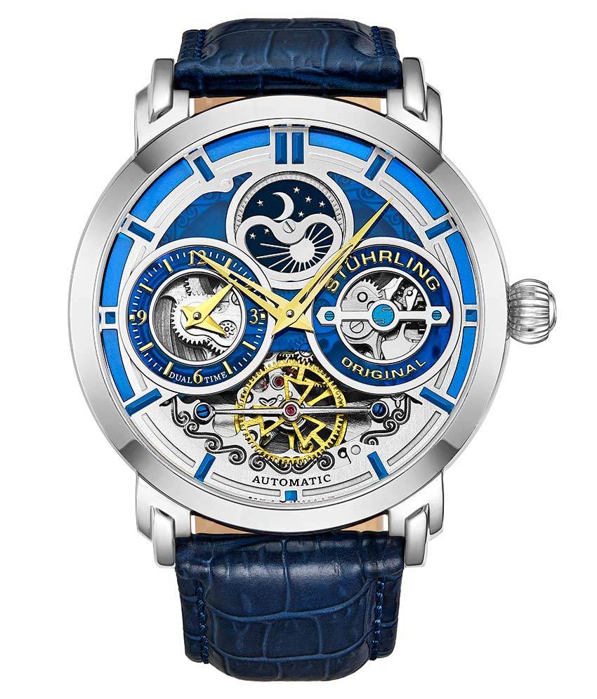 Luciano Automatic 46mm Skeleton Watch for Men - Stainless Steel Mechanical Timepiece with Open Heart Design - Perfect for Business, Formal Events & Gift Giving