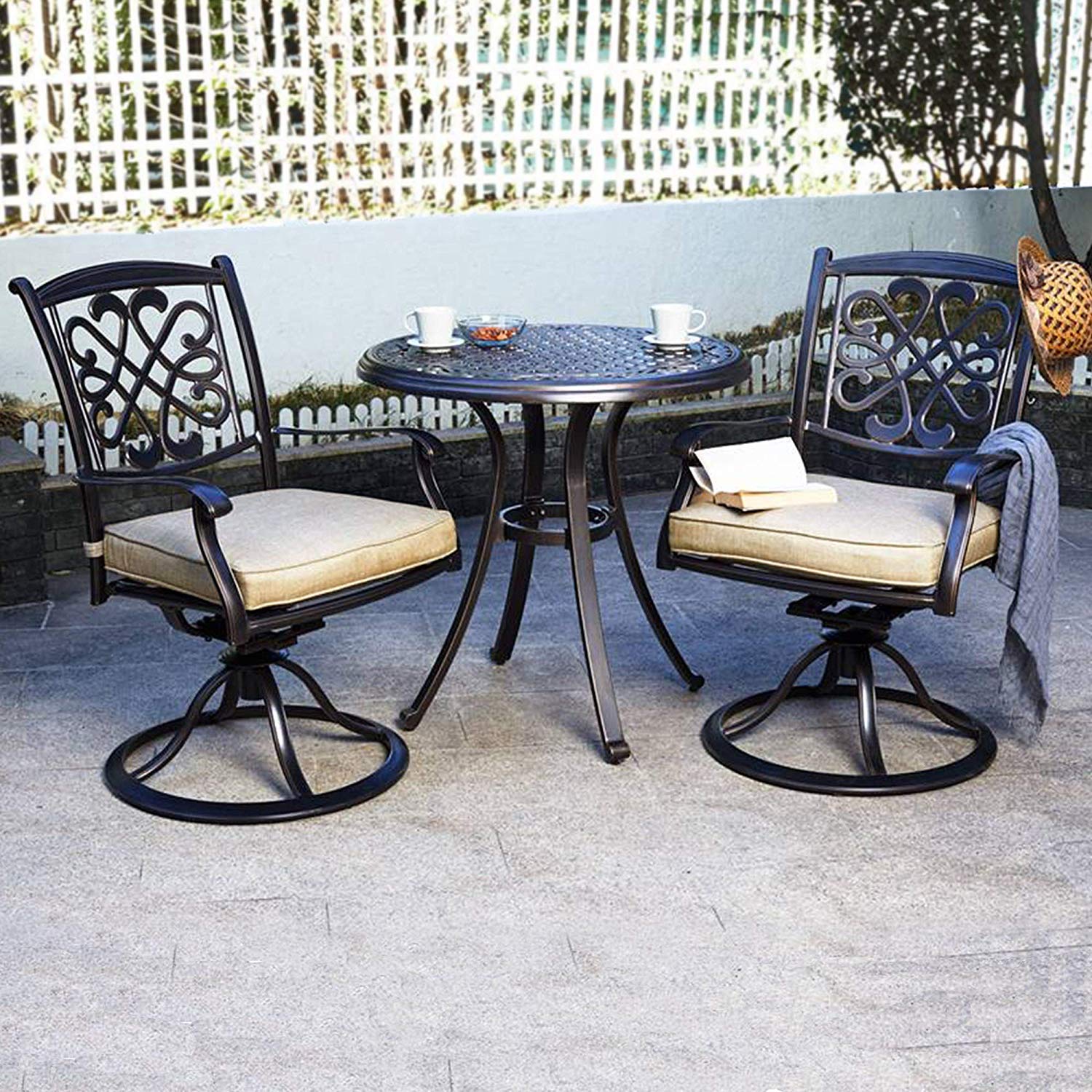 DALI 3-Piece Bistro Set - Cast Aluminum Patio Dining Table with Glider Chairs for Garden, Backyard & Outdoor Relaxation | Perfect for Small Spaces, Balconies, Poolside & Coffee Time