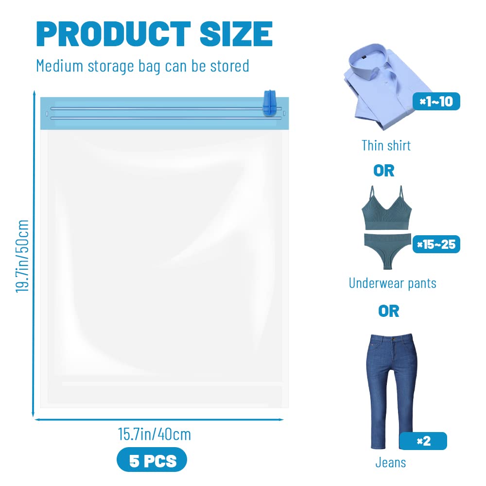 5Pcs Small Vacuum Storage Bags for Clothes - 50x40cm/20x16in Space Saver Compression Bags, Hand Rolled Dust Proof Travel Organizer - Perfect for Travel, Seasonal Clothing Storage & Space Saving in Closet