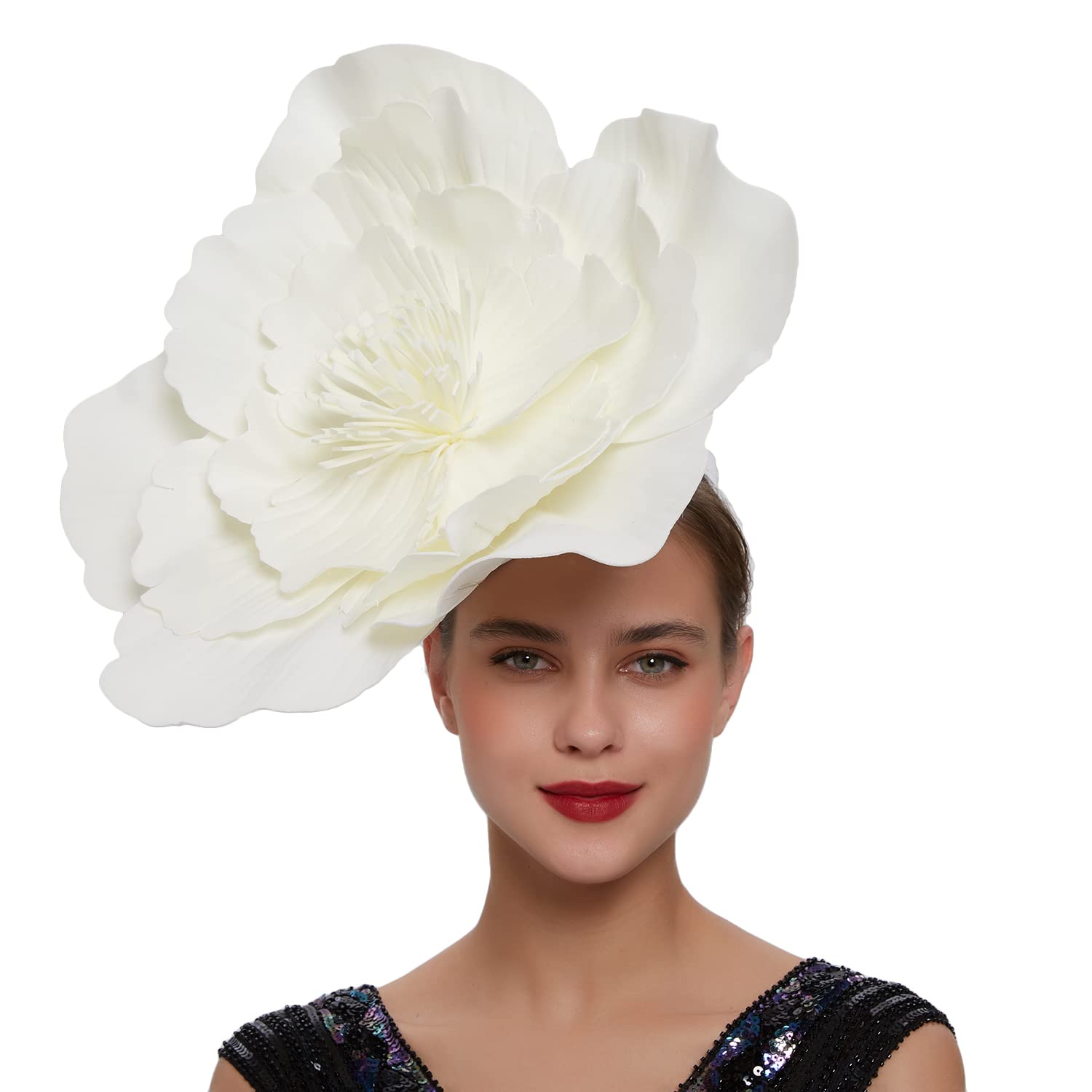 Elegant Large Flower Fascinators for Women & Girls - Tea Party, Cocktail, Derby Hats with Headband & Clip - Perfect for Weddings, Bridal Showers, and Special Occasions