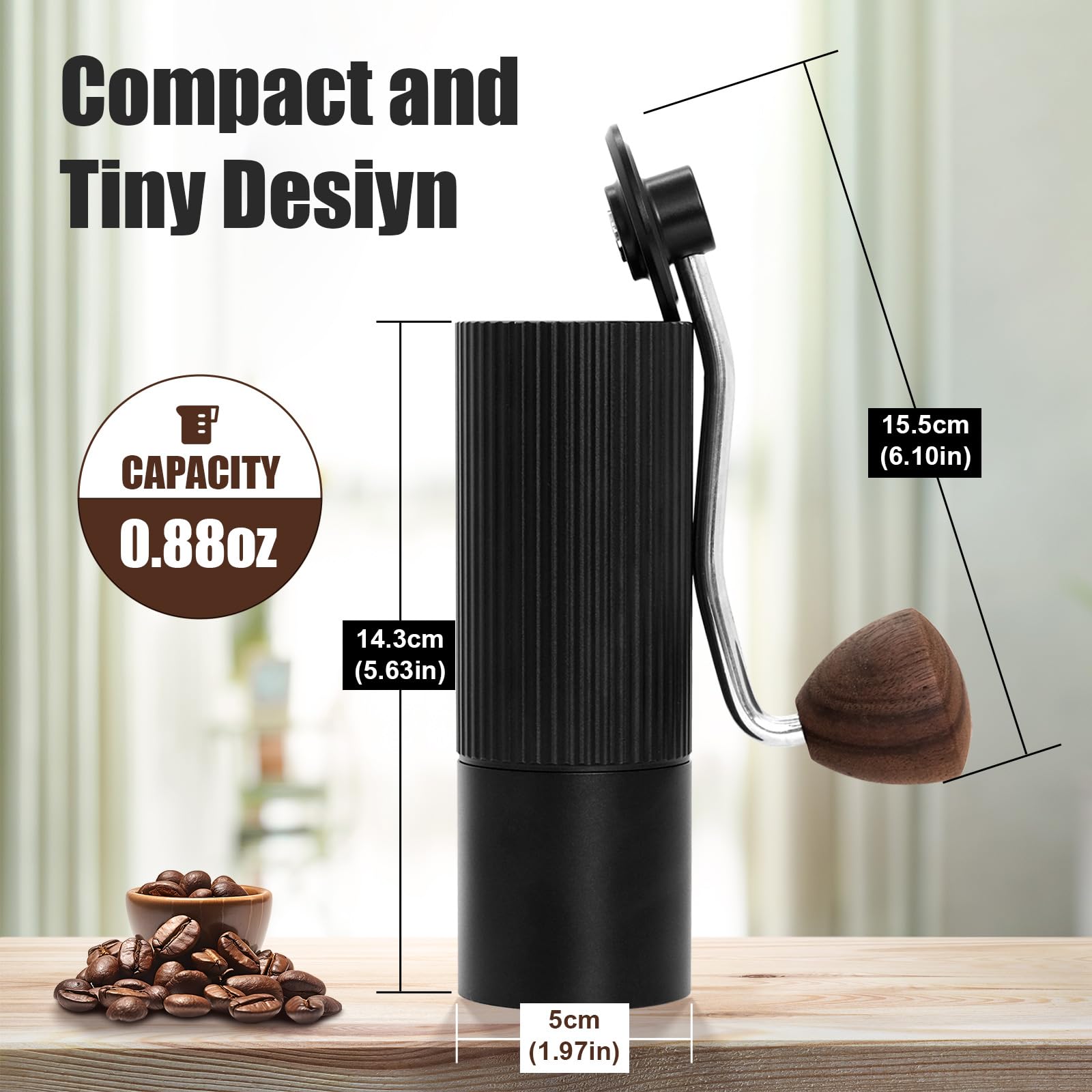 Premium Manual Coffee Grinder - 25g CNC Stainless Steel Conical Burr, Adjustable Settings for Espresso, Drip Coffee & French Press | Portable for Home, Office & Camping Use (Black) | Perfect for Coffee Enthusiasts & Outdoor Adventures