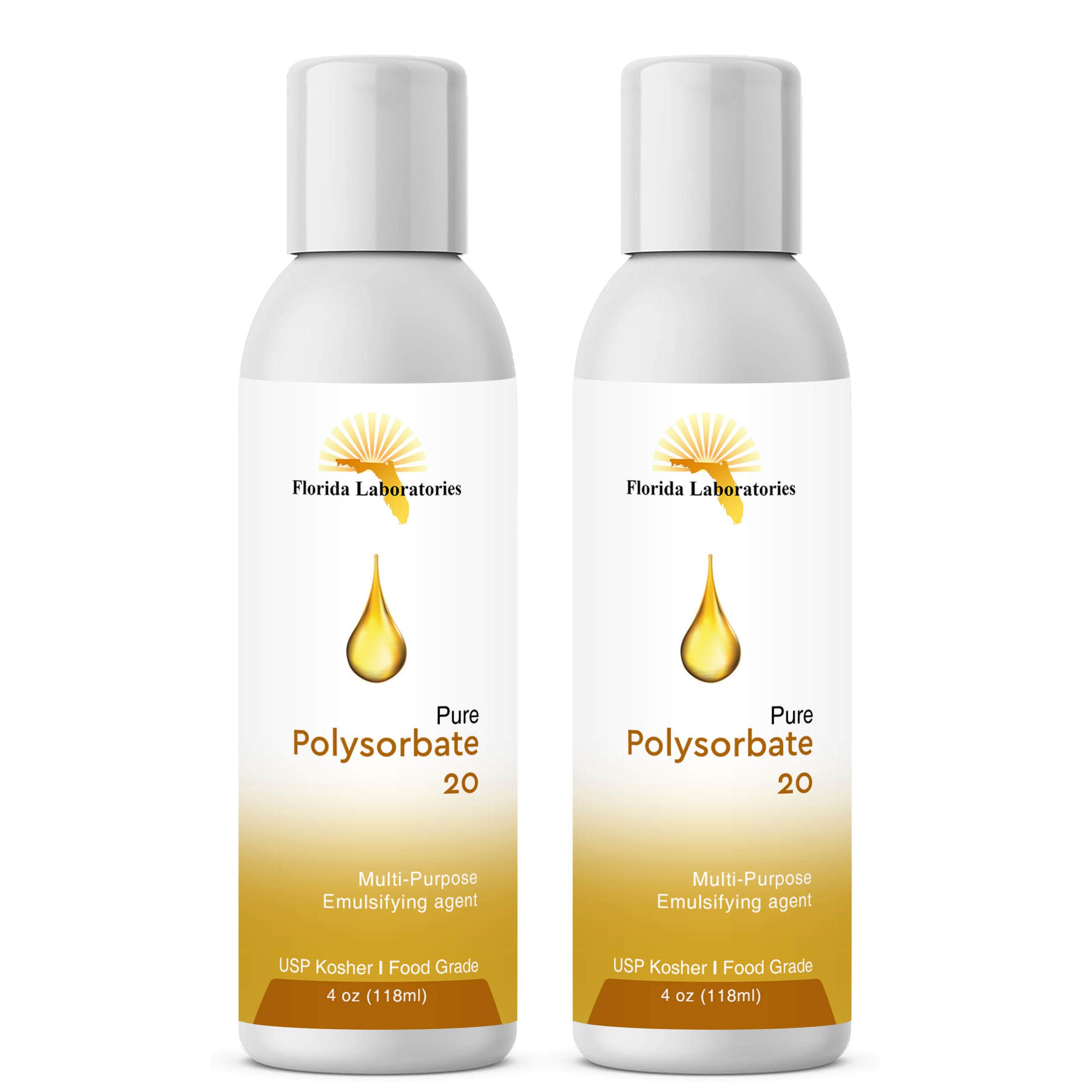 Food Grade Kosher Polysorbate 20 (2 Bottles, 4 oz Each) - Emulsifier for Baking, Cosmetics & DIY Skincare Products