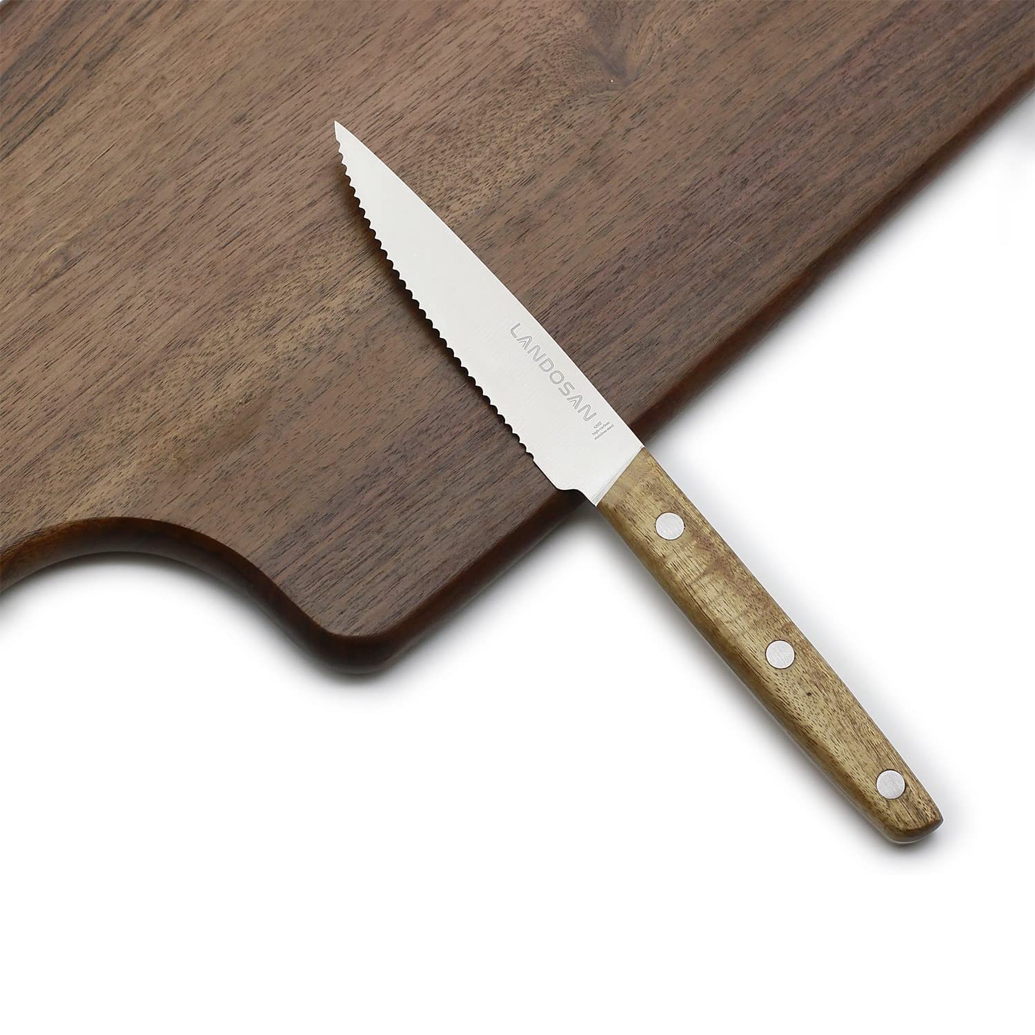 Premium 6-Piece Steak Knife Set - Stainless Steel Serrated Blades with Natural Wood Handle - Perfect for Steak Dinners, BBQ Parties & Fine Dining Experience