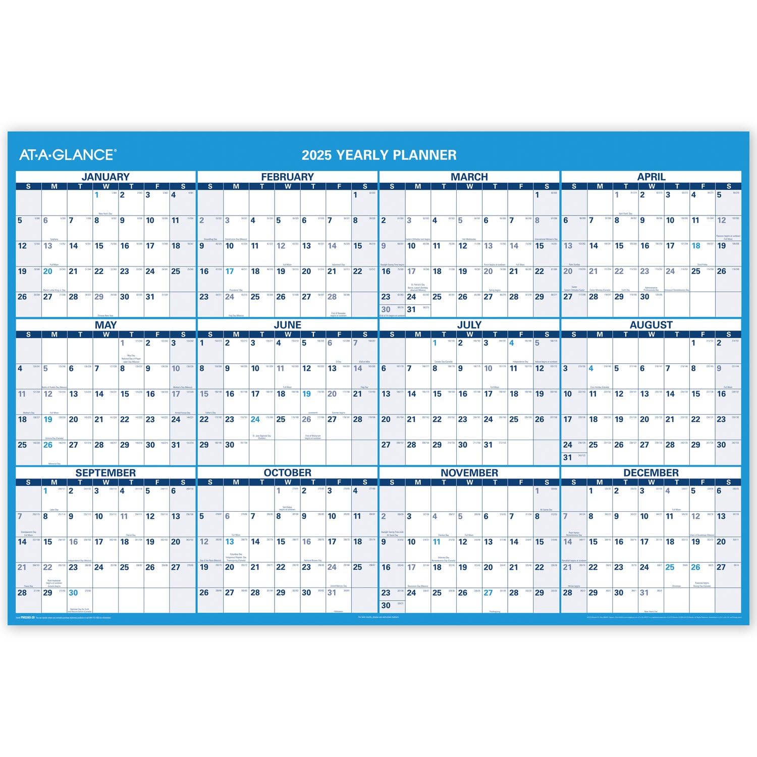 AT-A-GLANCE 2024-2025 Dry Erase Wall Calendar Planner - 48