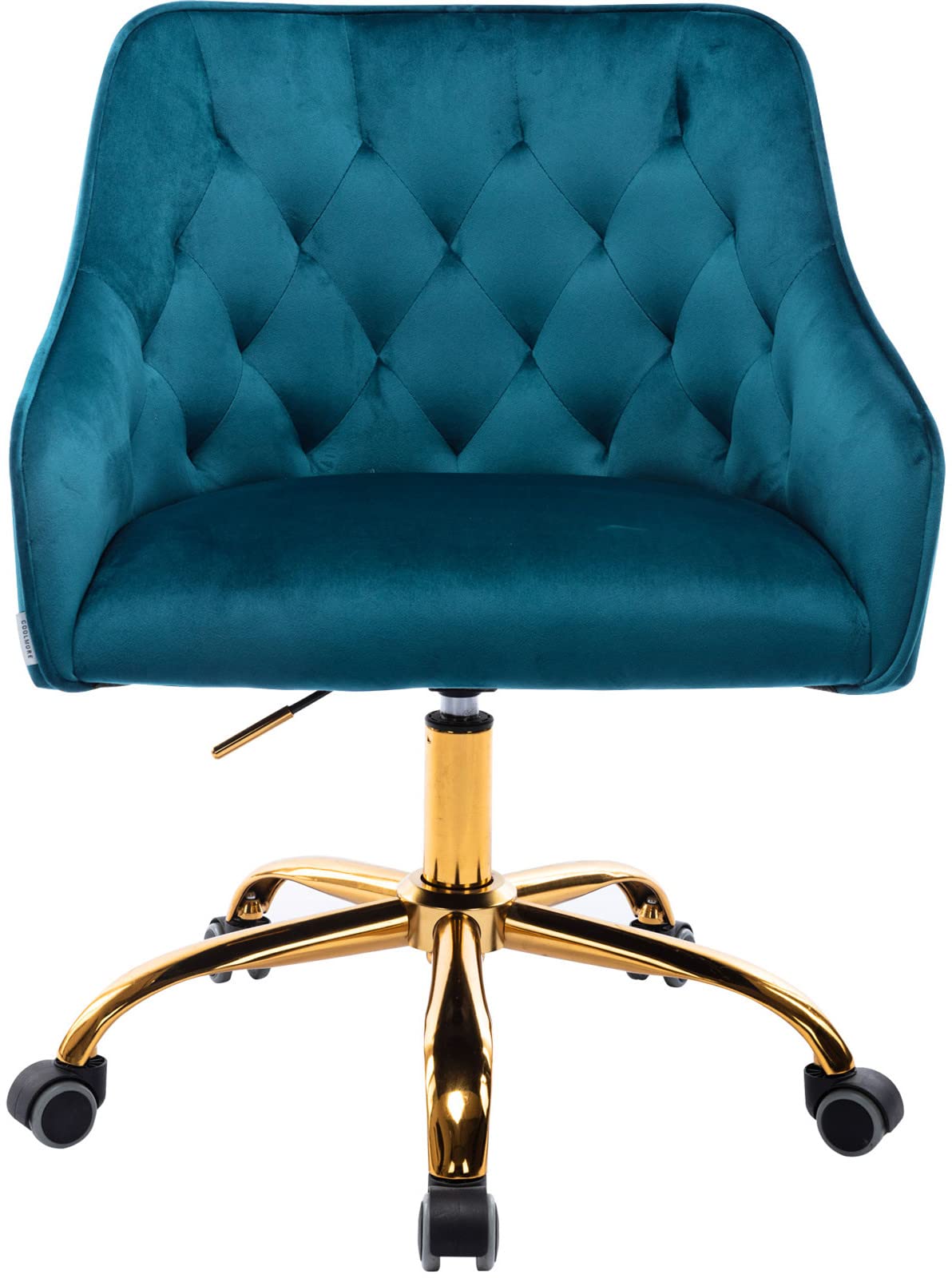 Luxury Velvet Vanity Chair with Golden Legs - Adjustable Swivel Makeup Desk Chair for Bedroom, Home Office & Living Room - Elegant Small Task Chair with Rivet Details for Women's Dressing Table & Workspace