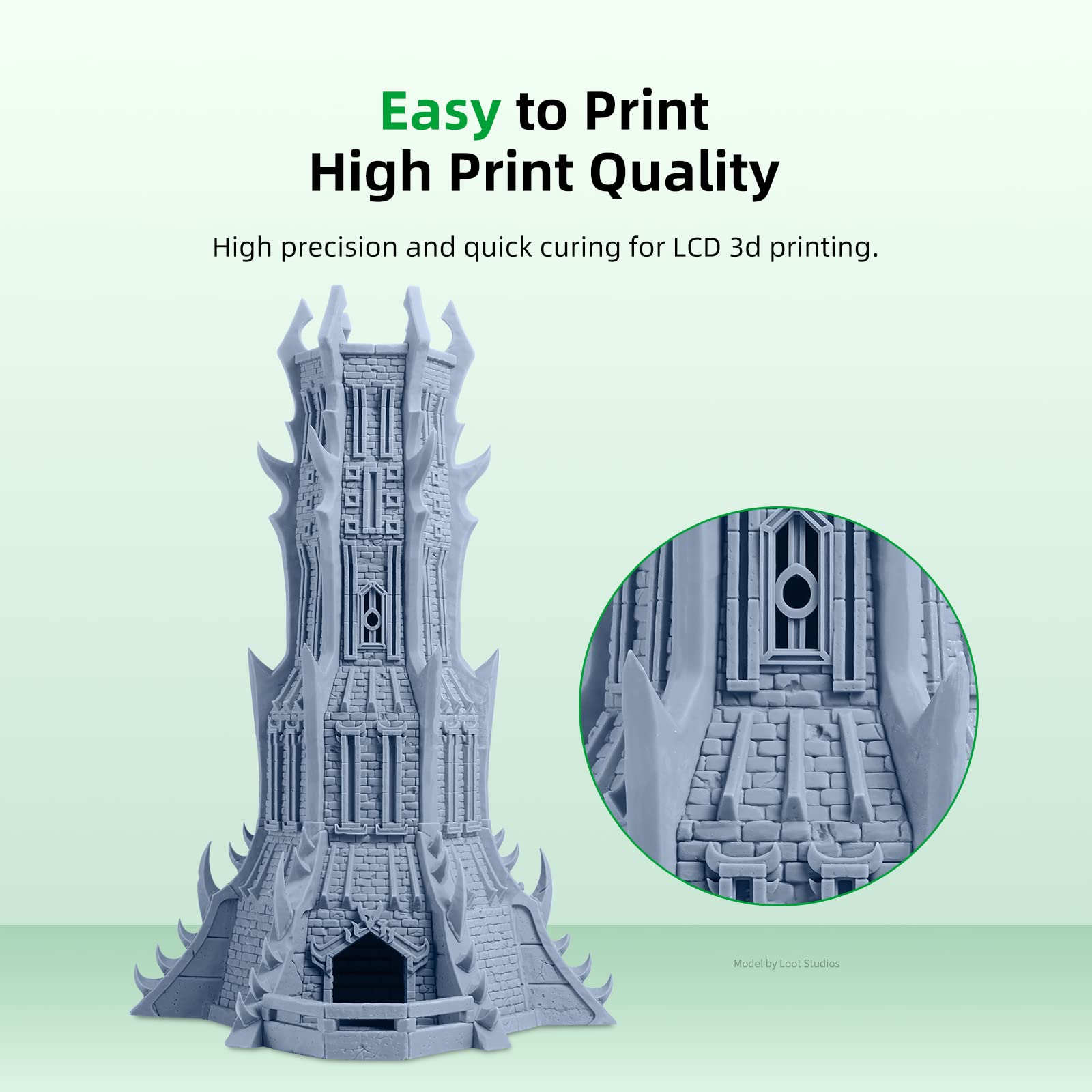 ANYCUBIC 3D Printer Resin - Low Odor, Plant-Based UV Resin for LCD 3D Printing | Fast Curing, High Precision 405nm Resin (500g, Grey) | Ideal for Miniatures, Jewelry & Dental Models