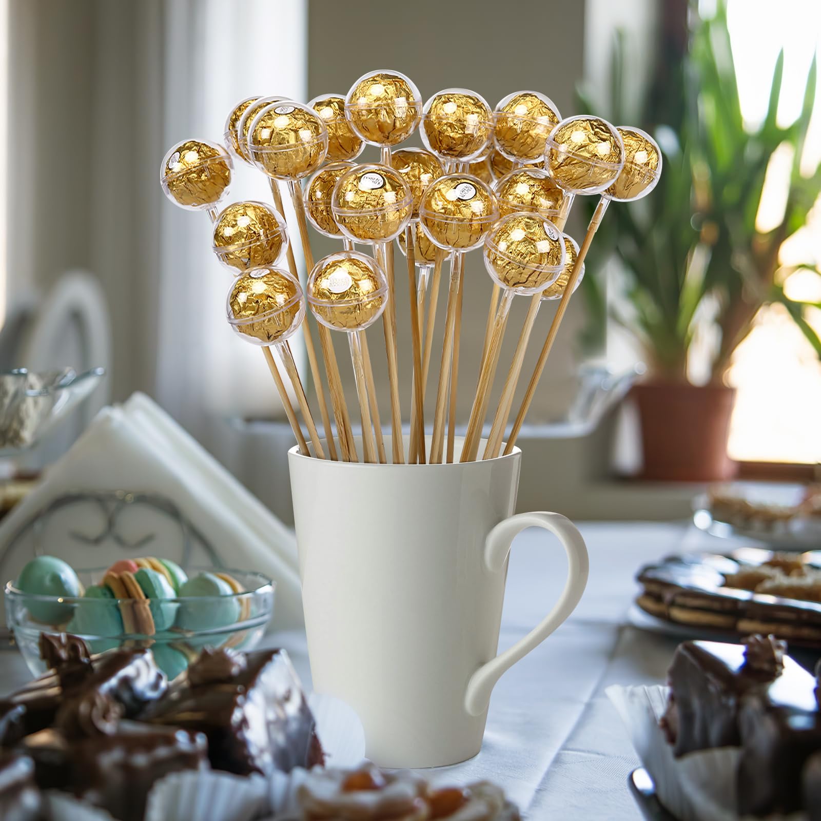 100PCS Clear Round Chocolate Ball Holders for Bouquet - Candy Wrappers, Truffle Box, Flower Packaging - Perfect for Wedding, Valentine's Day & Party Decorations - Ideal for DIY Chocolate Gifts, Dessert Displays & Sweet Table Centerpieces