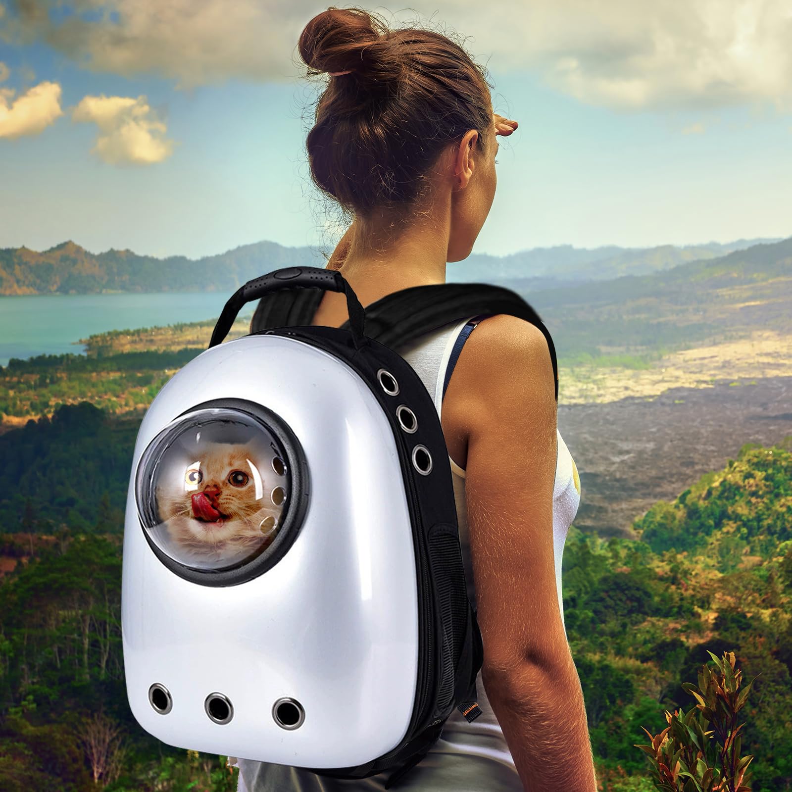 Breathable Pet Carrier Backpack for Cats & Small Dogs - Portable Space Capsule Design with Double Zipper & Adjustable Shoulder Straps | Ideal for Air Travel, Hiking, and Vet Visits