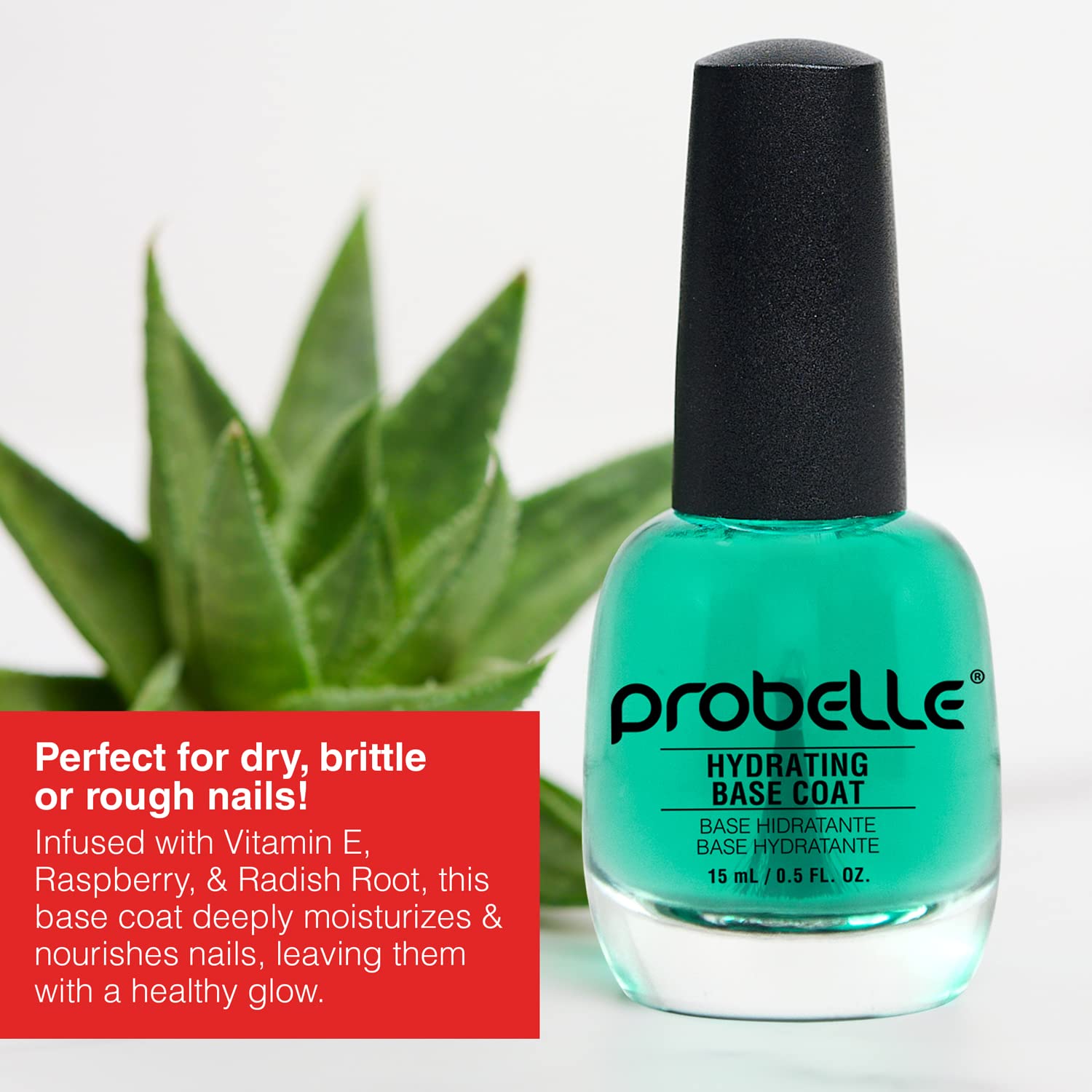 Probelle Hydrating Base Coat for Dry & Brittle Nails - Nail Moisturizer with Healthy Glow | Nourishes, Soothes & Extends Polish Life | Perfect for Dehydrated, Rough, Breaking Nails | At-Home Manicures & Professional Salon Use