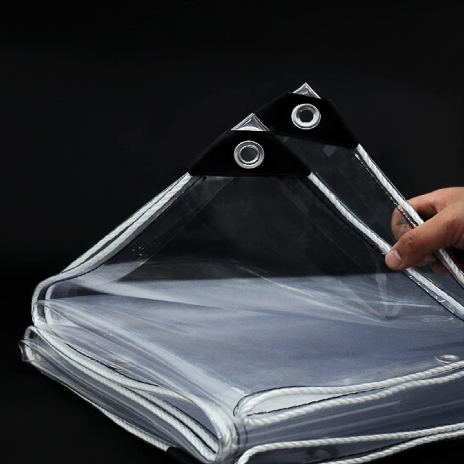 Waterproof Clear PVC Tarpaulin with Grommets - 2.5x5m (8.2x16.4ft) Heavy Duty Tear Resistant, UV & Windproof - Foldable Plastic Tarp for Boat Cover, Greenhouse, Garden & Outdoor Protection