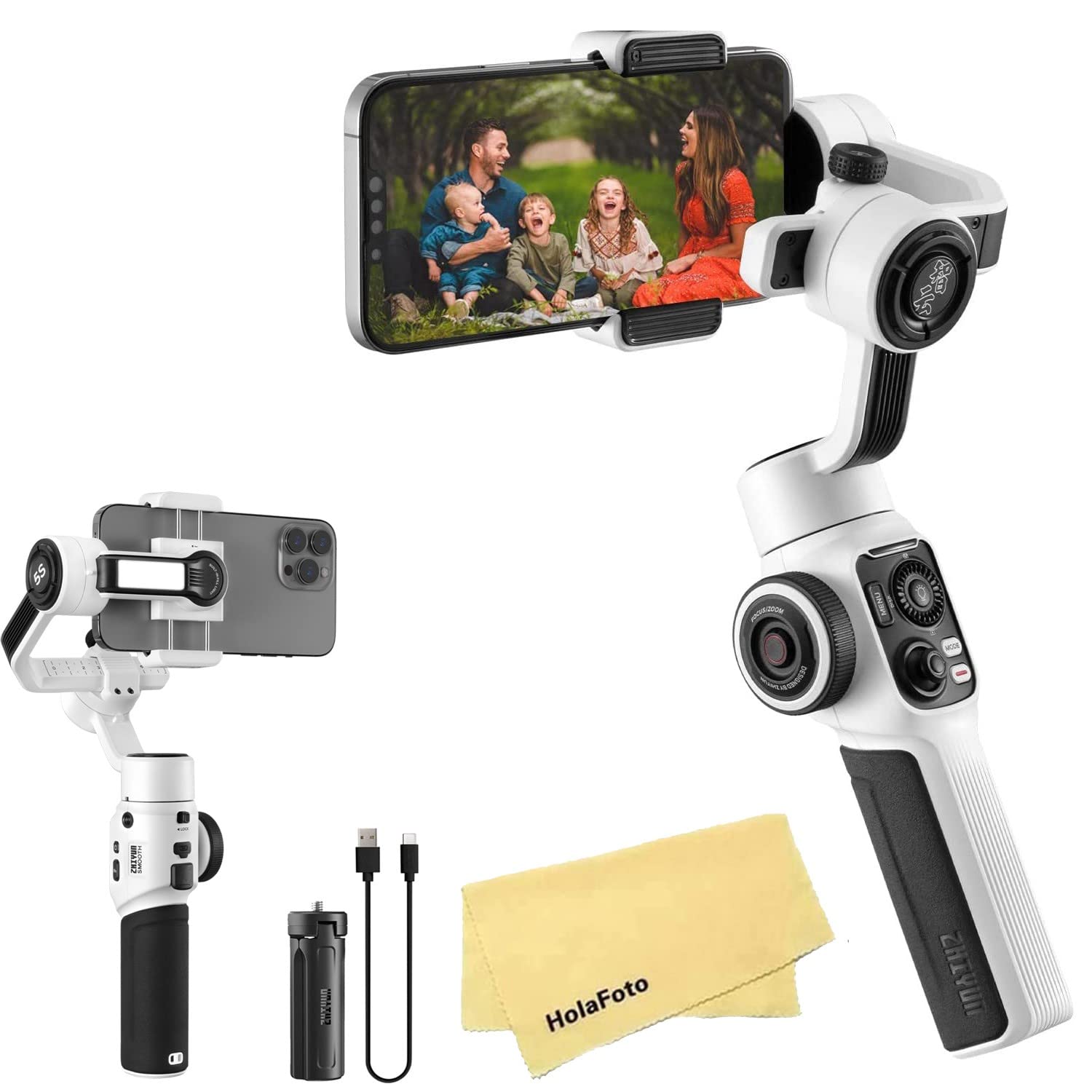 Zhiyun Smooth 5S 3-Axis Smartphone Gimbal Stabilizer - Upgraded Version for iPhone 14/13/12/11 Pro Max/SE2/XS/XR/X/8 Plus & Android Phones - Perfect for Vlogging, YouTube, TikTok Videos & Live Streaming (White)