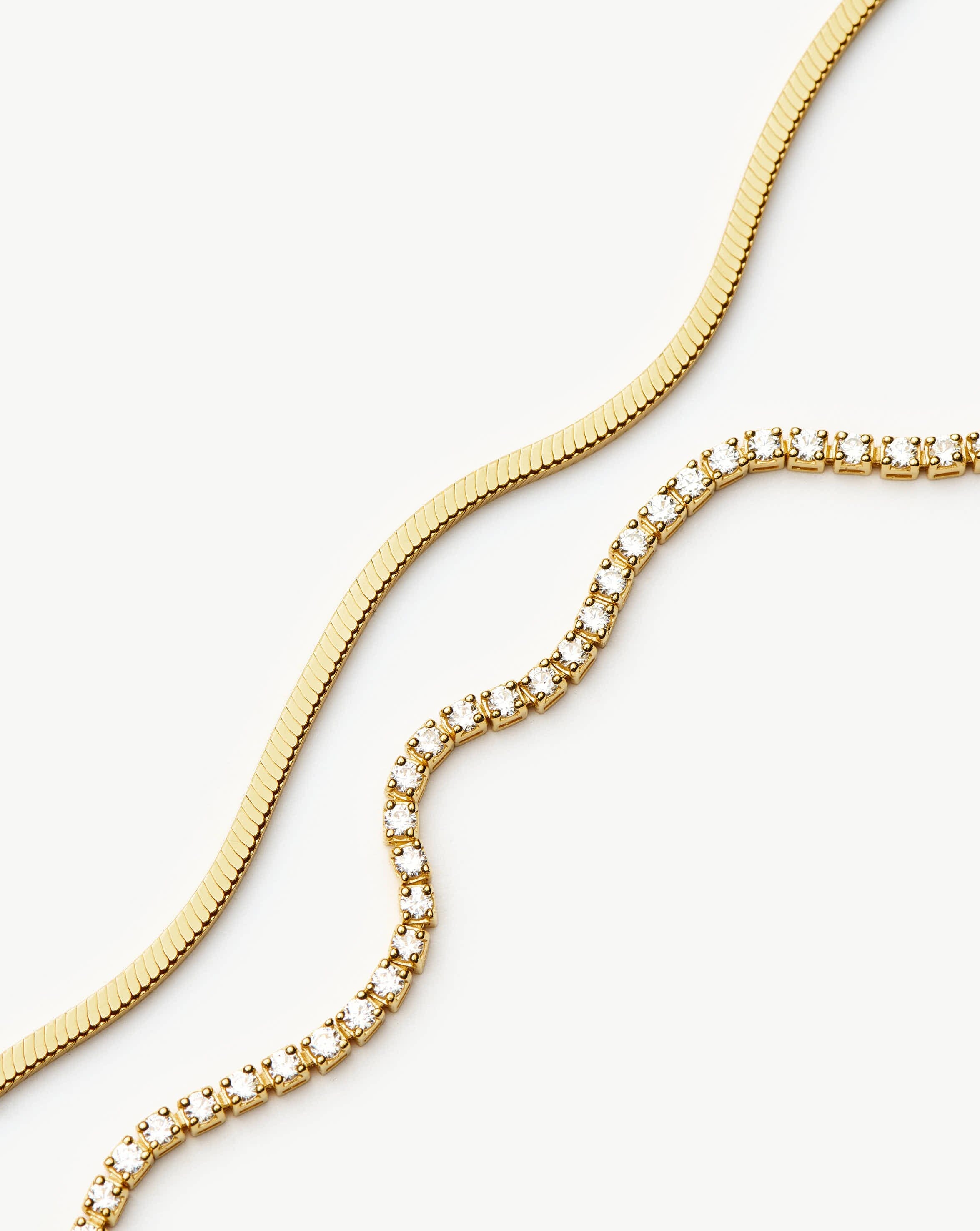 Classic Tennis & Snake Chain Bracelet Set in 18k Gold Vermeil - Elegant Jewelry for Women, Perfect for Gifts, Parties, and Everyday Wear