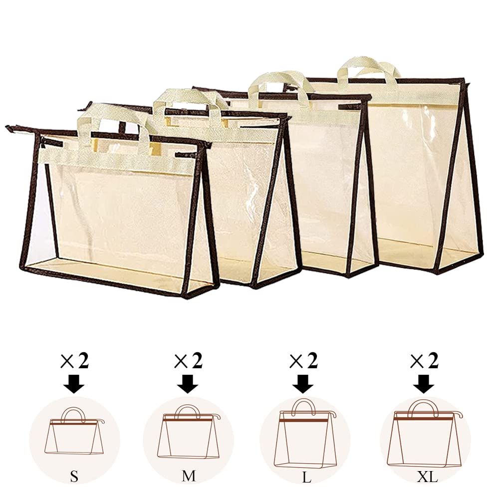 8-Piece Hanging Handbag Storage Organizer - Clear Non-Woven Dustproof Closet Organizer with Zipper & Handle for Purses, Wallets & Accessories | Perfect for Bedroom, Closet & Travel Organization