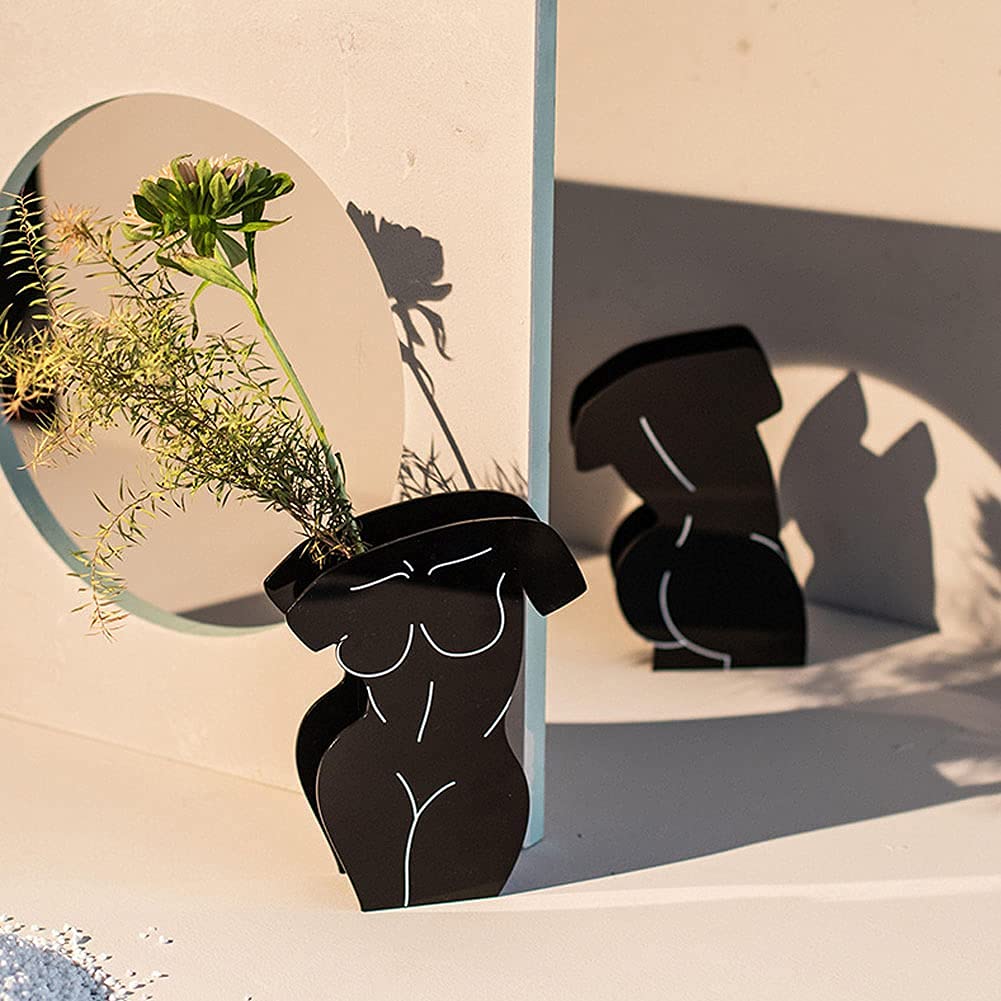 Acrylic Black Body Vase - Male Form Sculpture for Flowers, Makeup Brushes & Pens | Modern Boho Chic Home Decor for Living Room, Bedroom, Wedding Centerpiece & Table Display
