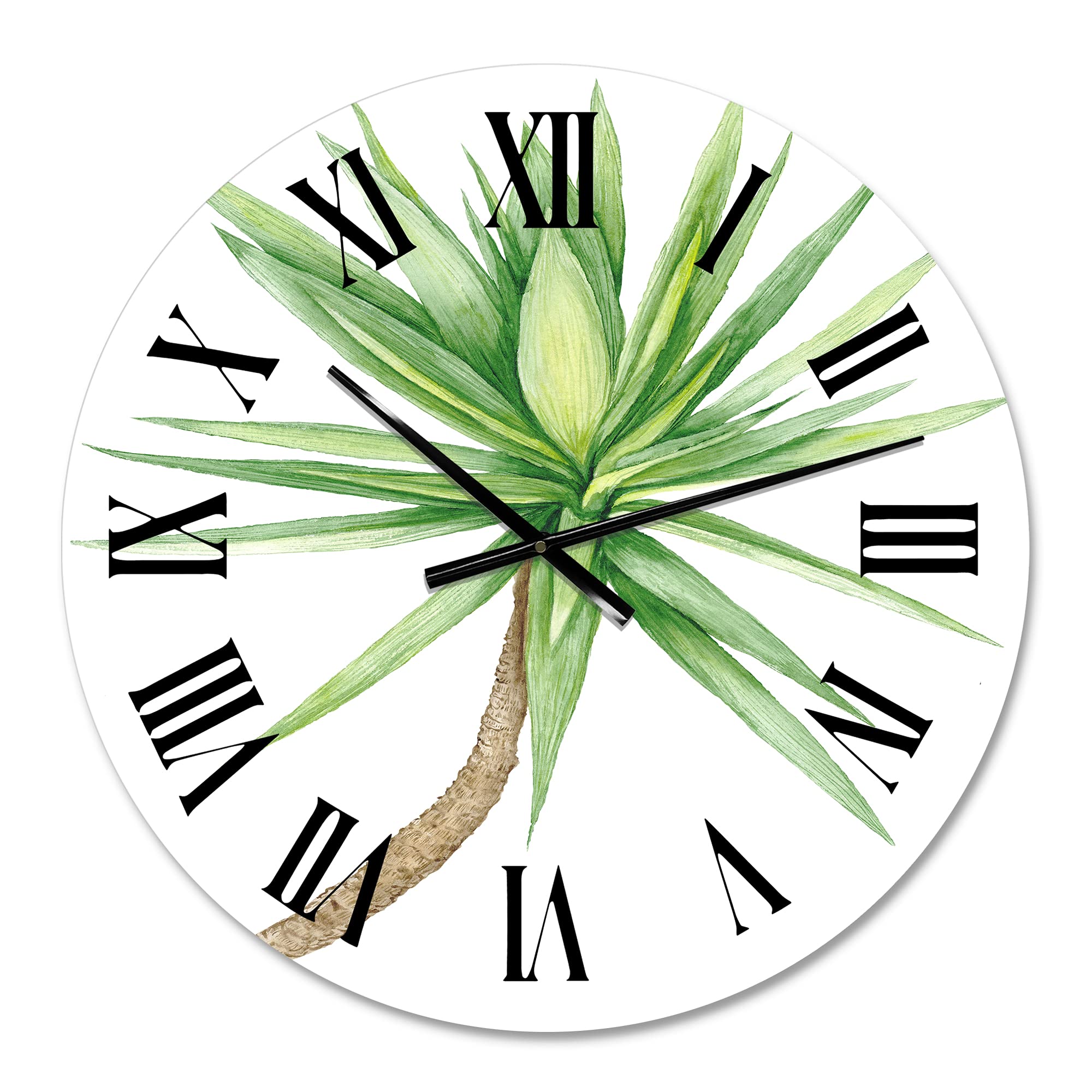 DesignQ Traditional Wall Clock 'Detail of Yucca Tree' - Large Floral Botanical Wall Clock for Living Room, Bedroom, Office Decor - Perfect for Home, Office & Gift Giving