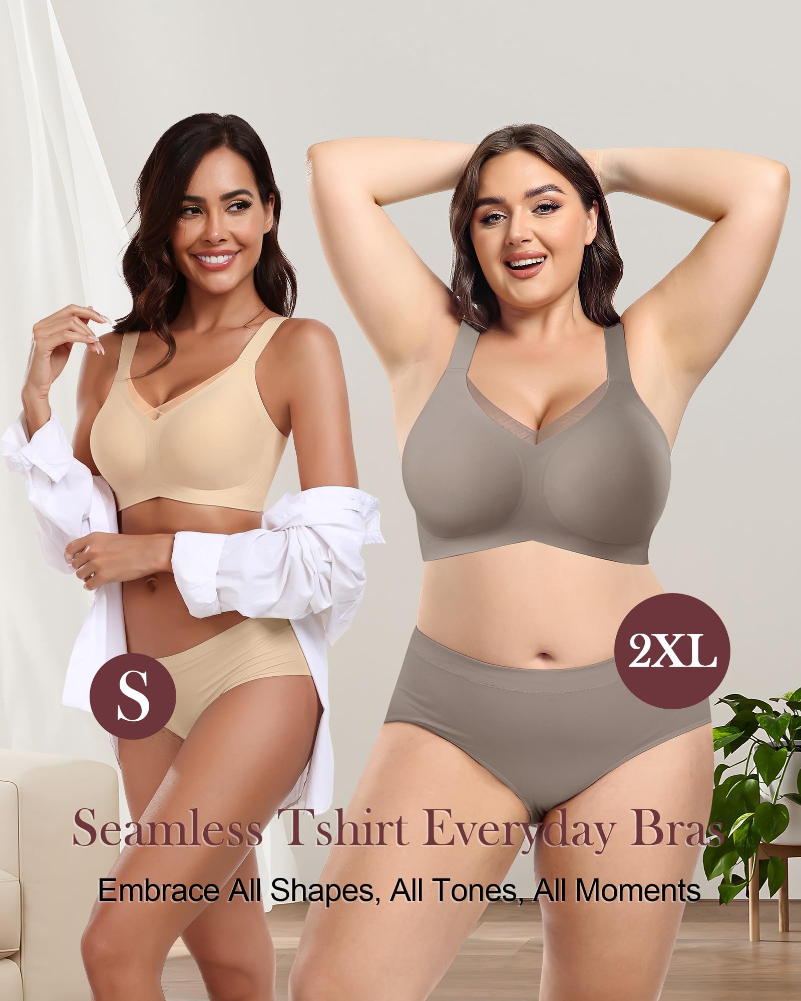 HORISUN Seamless Mesh Lace Bras for Women - Wireless No Underwire Support Bras with Lift, Full Coverage Deep V Bralette - Perfect for Yoga, Workout & Everyday Wear