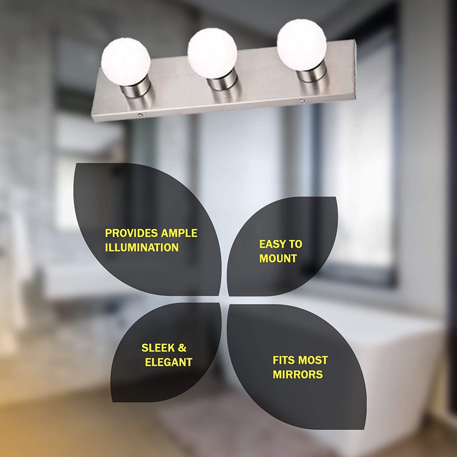 DYSMIO Hollywood Style 3-Light Vanity Mirror Fixture - Brushed Nickel Finish, Salon-Grade Lighting for Bedroom, Dressing Room & Makeup Studio - 18 x 4.25 Inches (Set of 2) - Perfect for Professional Makeup Application and Home Decor Lighting