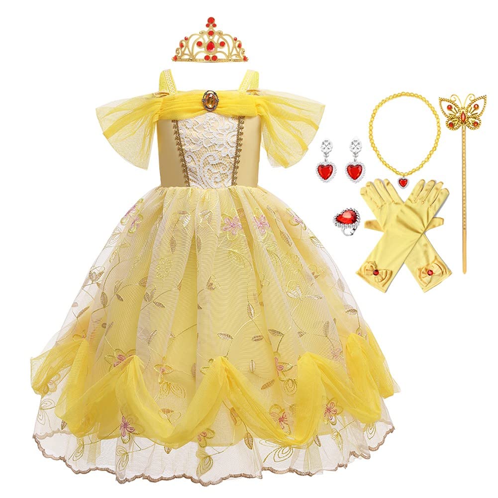 Belle Princess Dress for Girls - Beauty and The Beast Halloween Costume, Christmas & Birthday Party Gown with Accessories | Perfect for Dress-Up, Cosplay, and Special Occasions