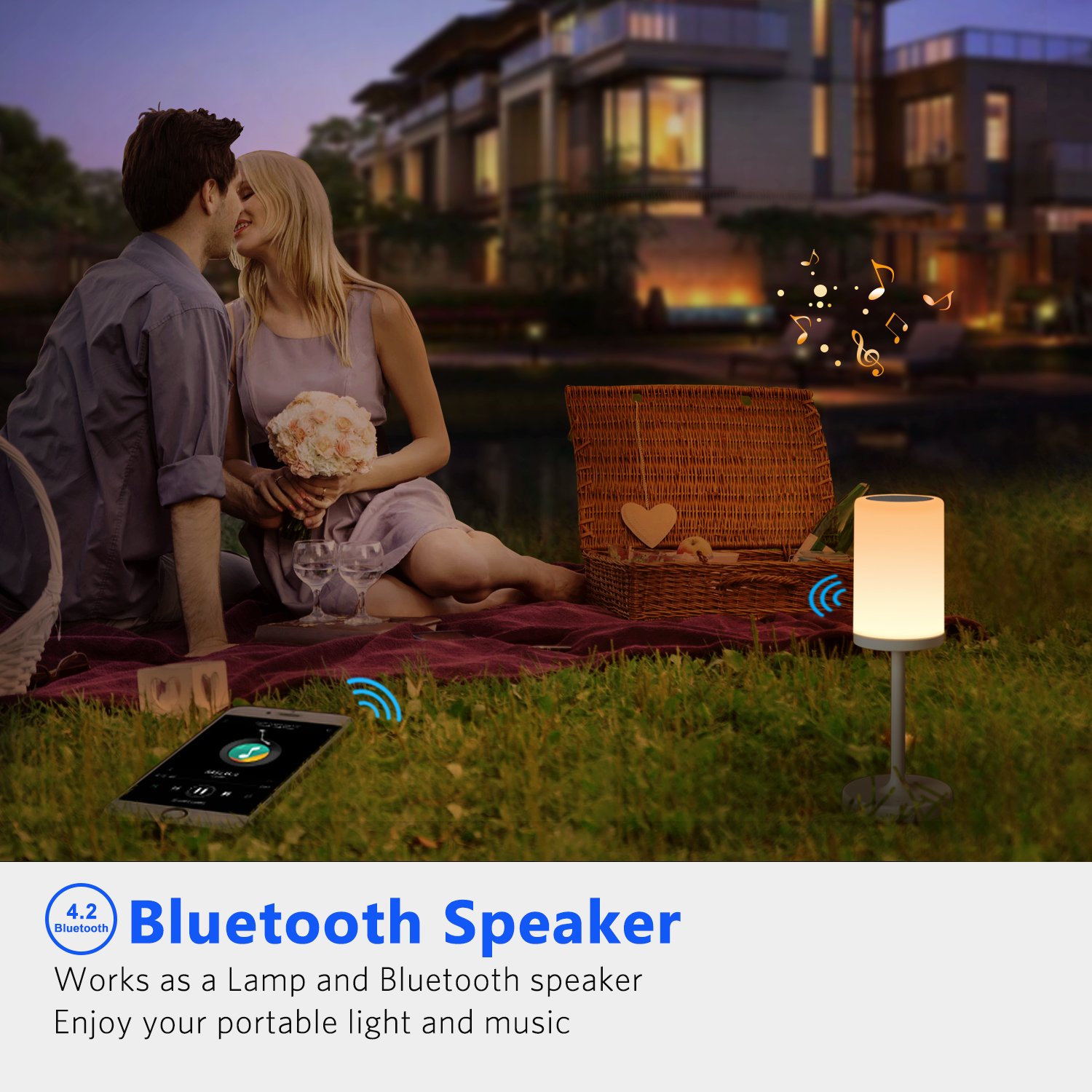 Marrado Bluetooth Speaker with Bedside Lamp - Smart Touch Control, Rechargeable LED Night Light for Bedroom & Living Room - Dimmable Warm White & Color Changing Mood Light - Perfect for Relaxation, Reading & Ambient Lighting
