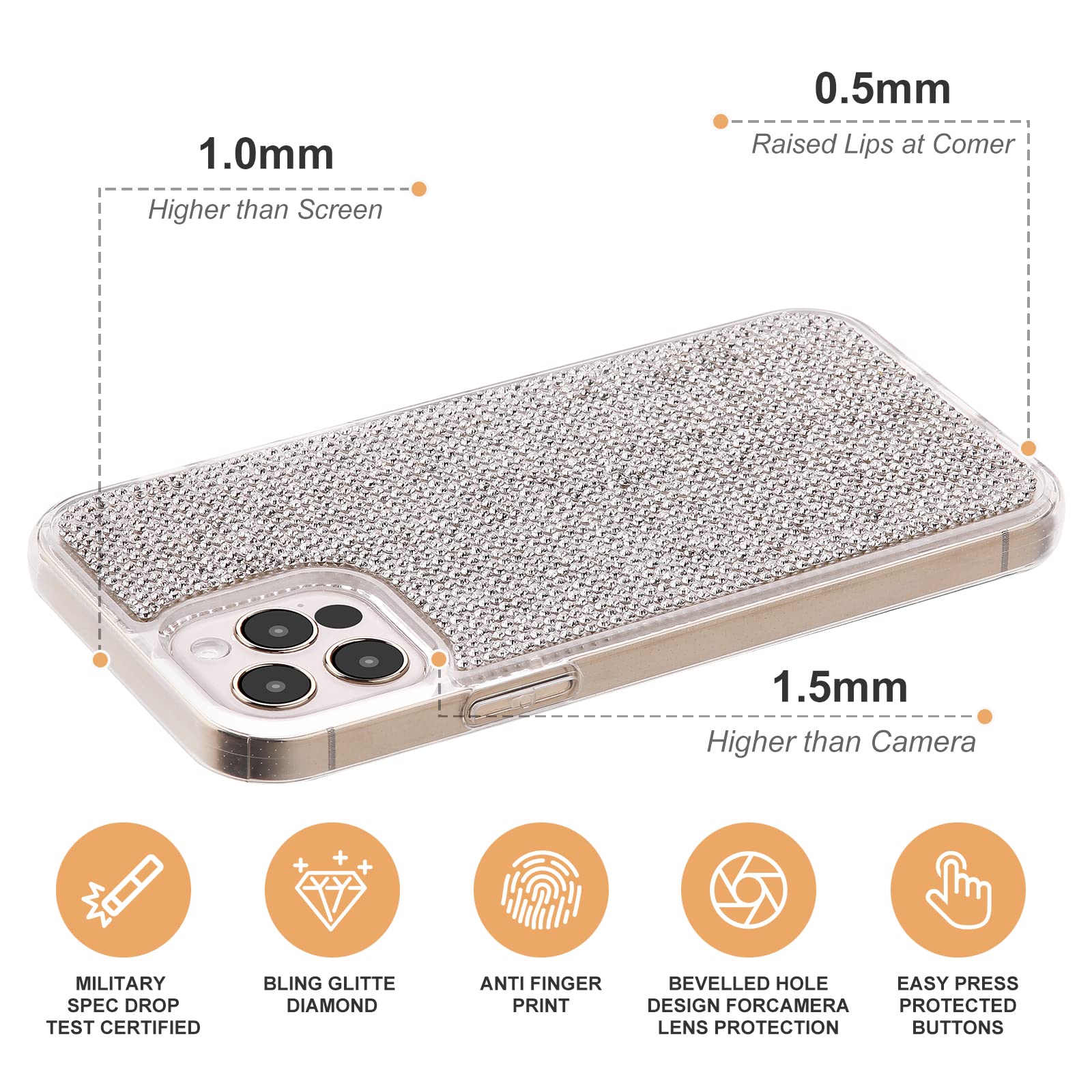 iPhone 13 Clear Sparkly Diamond Case - Shockproof Protective Rhinestone Cover with Premium Bling | Perfect for Everyday Use, Parties & Special Occasions