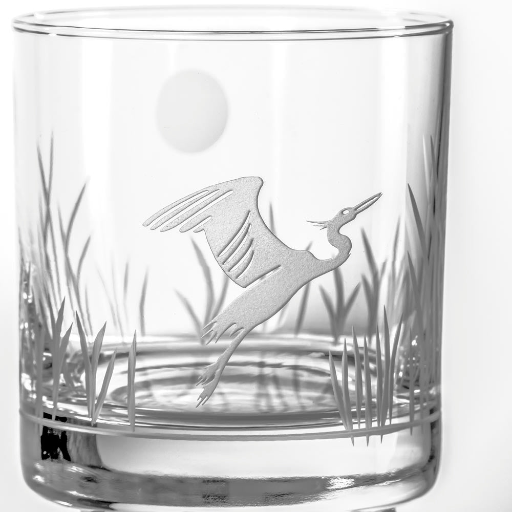 Premium Heron 11oz Whiskey Glasses Set of 4 - Heavy Base Rocks Glasses for Bourbon, Scotch & Cocktails - Perfect for Home Bar, Gifts & Entertaining