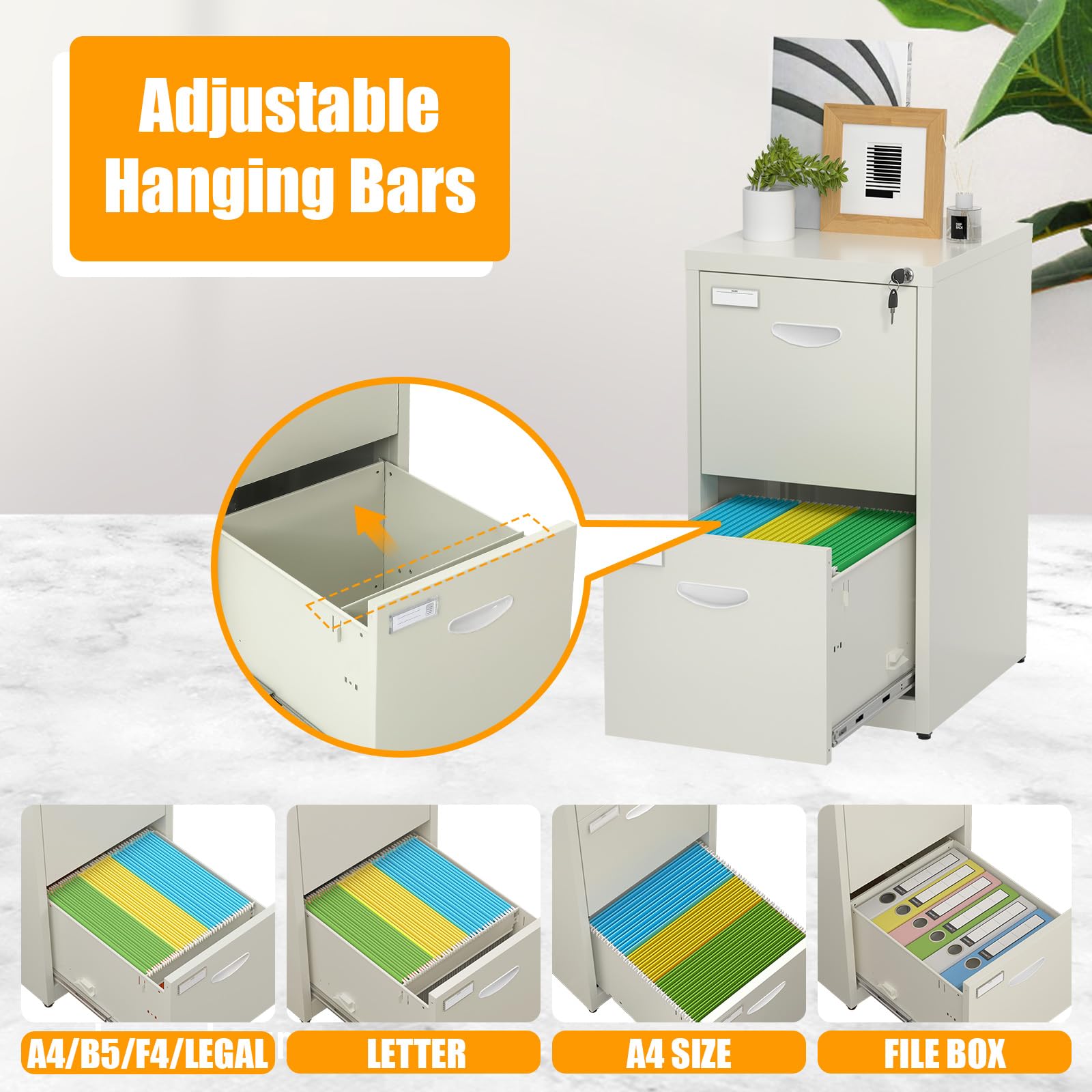 2-Drawer Metal File Cabinet with Lock - Heavy Duty Vertical Office Filing Cabinet for A4 Letter/Legal Documents - Beige Steel Storage Cabinet (Assembly Required) - Perfect for Home Office, Business, School & Legal Document Organization