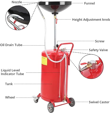 GARVEE 18 Gallon Industrial Portable Waste Oil Drainer with Adjustable Spout & Funnel - Heavy Duty Oil Drain Pan for Automotive, Motorcycle, Truck & Equipment Maintenance