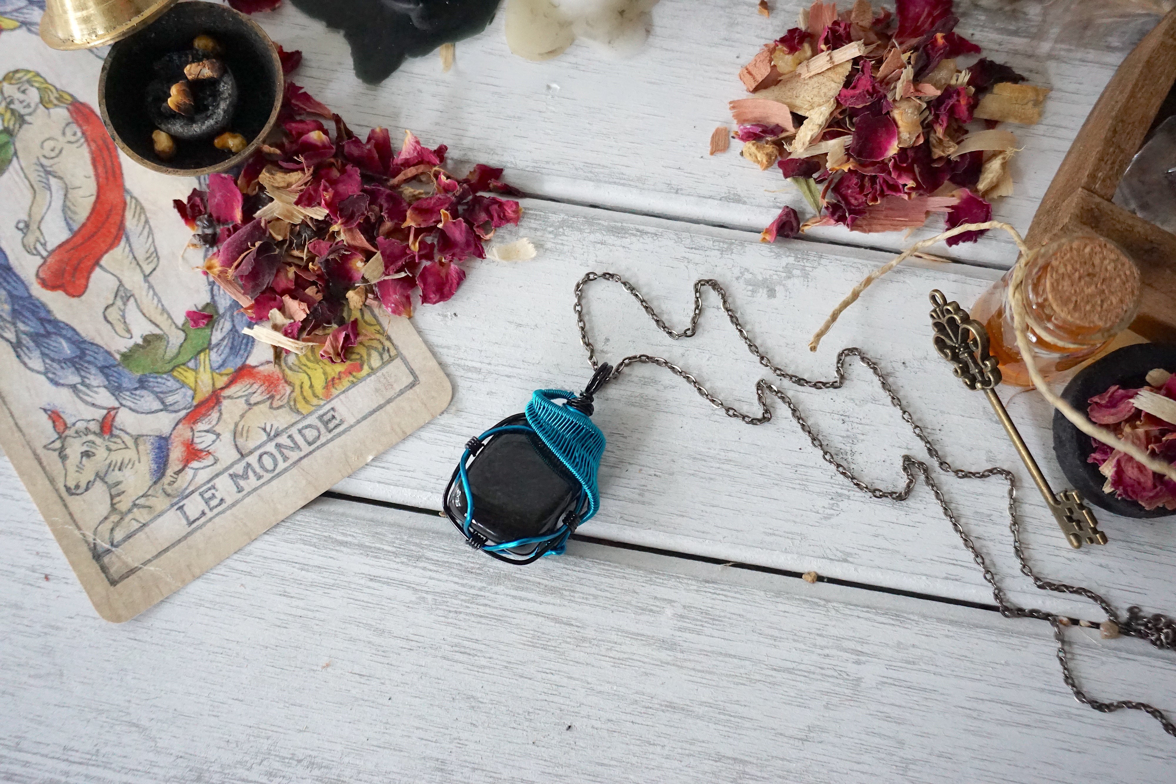 AURA OBSIDIAN COLLECTION - Obsidian Blue Gemstone Necklace for Women, Handmade Spiritual Jewelry, Healing Crystal Pendant for Meditation & Energy Protection | Perfect for Yoga, Reiki & Chakra Balancing