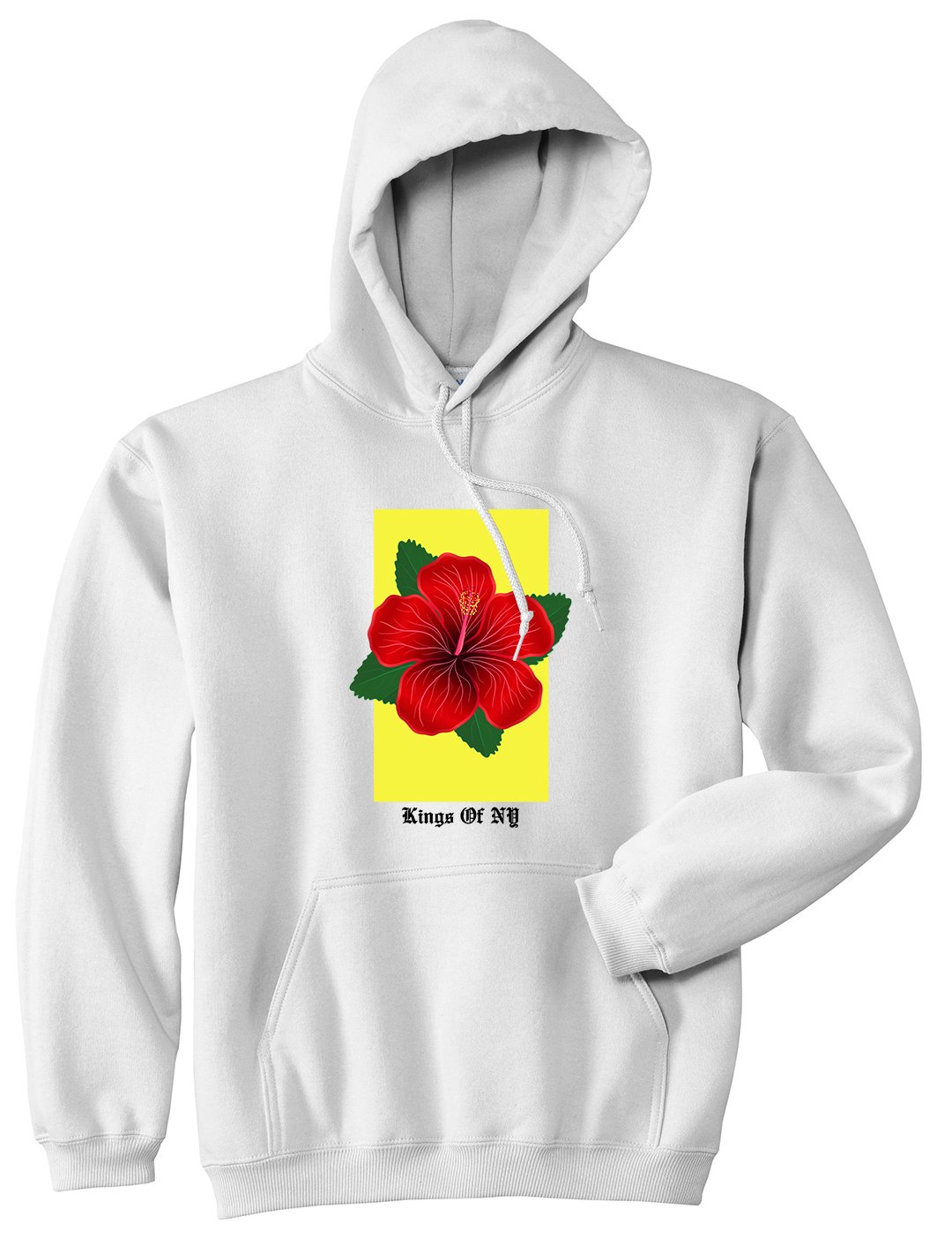 Kings Of NY Hibiscus Flower Red Yellow Men's Pullover Hoodie - Stylish Casual Wear for Street Fashion & Outdoor Activities