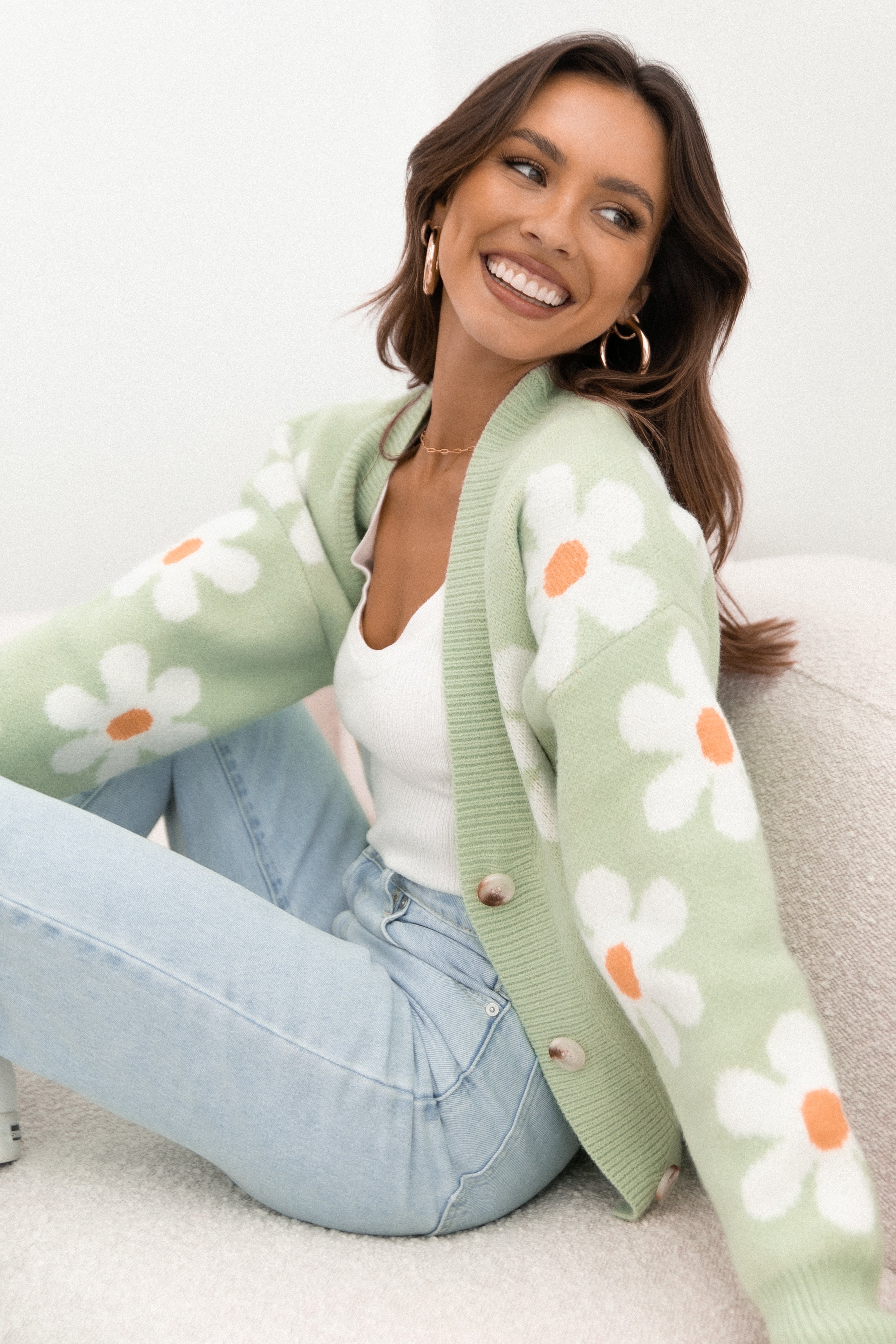 Green Daisy Cardigan for Women - Soft Knit Sweater for Casual Wear, Office & Date Nights