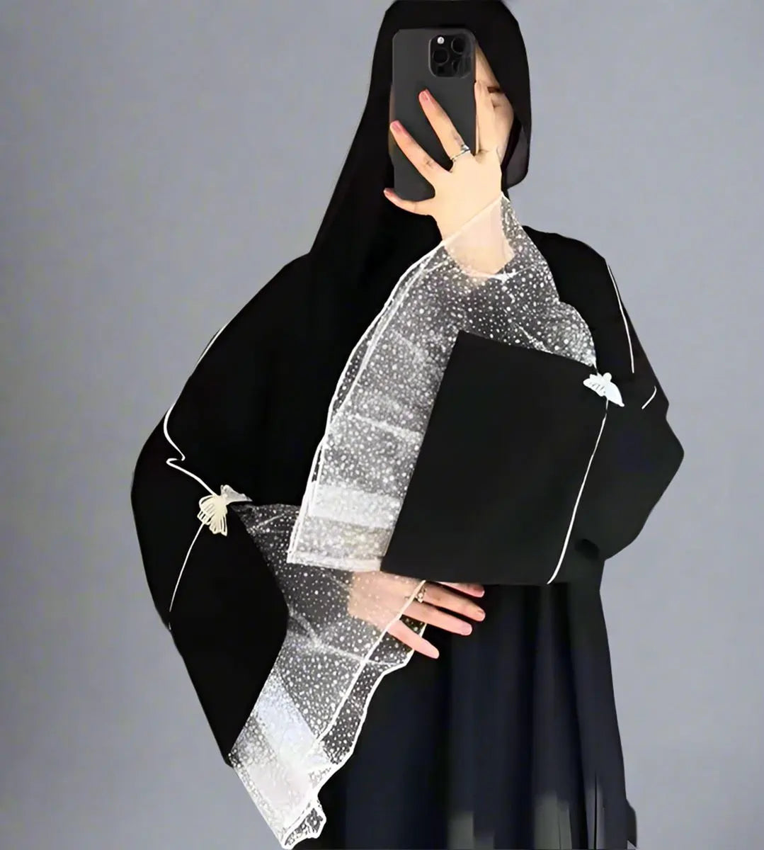 Elegant Nida Lace Abaya Dress for Women - Modest Islamic Prayer Dress with Embroidery Details - Perfect for Eid, Wedding & Special Occasions