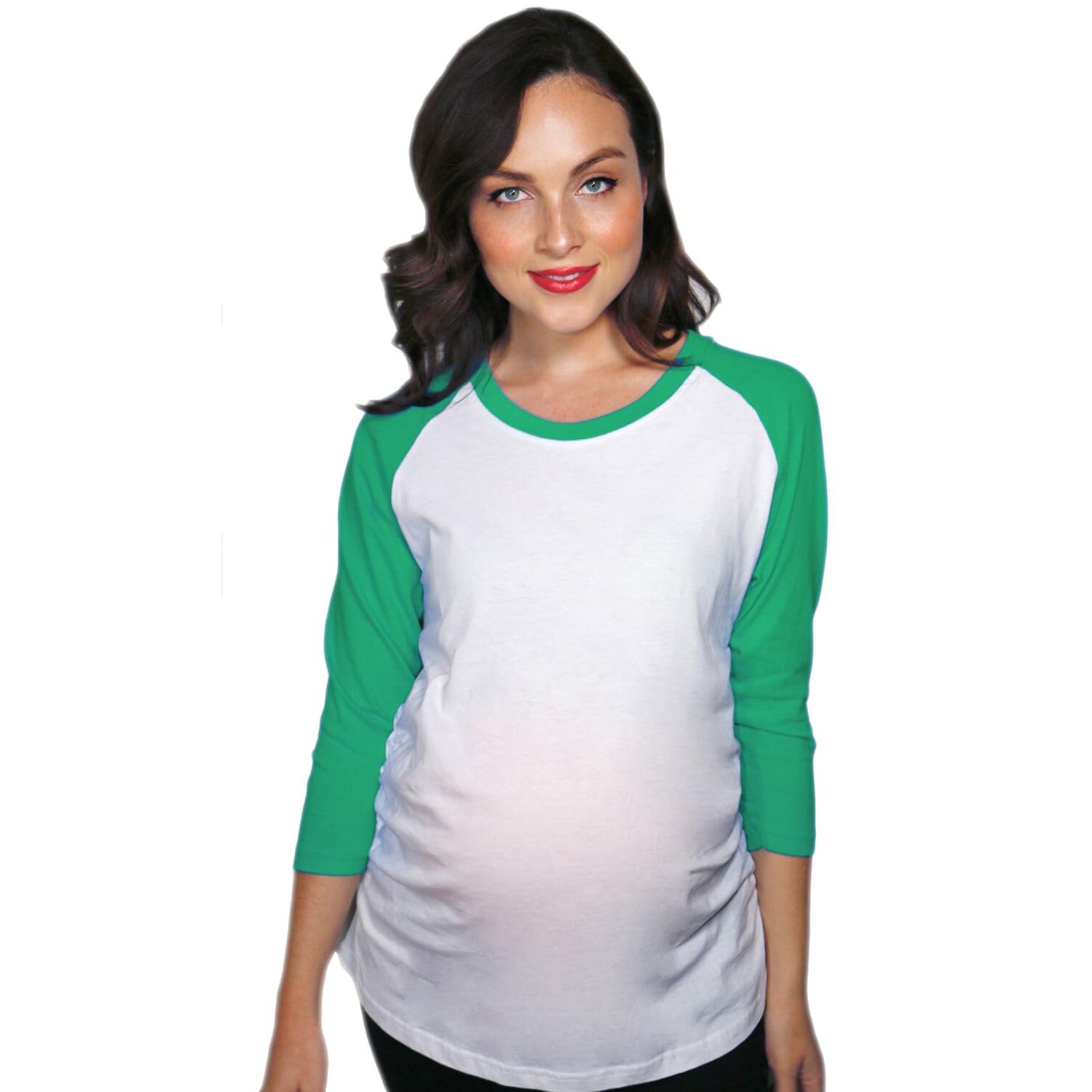 Comfortable Maternity Raglan Shirt - 3/4 Sleeve Ruched Pregnancy Baseball Top for Women | Perfect for Casual Wear, Maternity Photos & Everyday Comfort