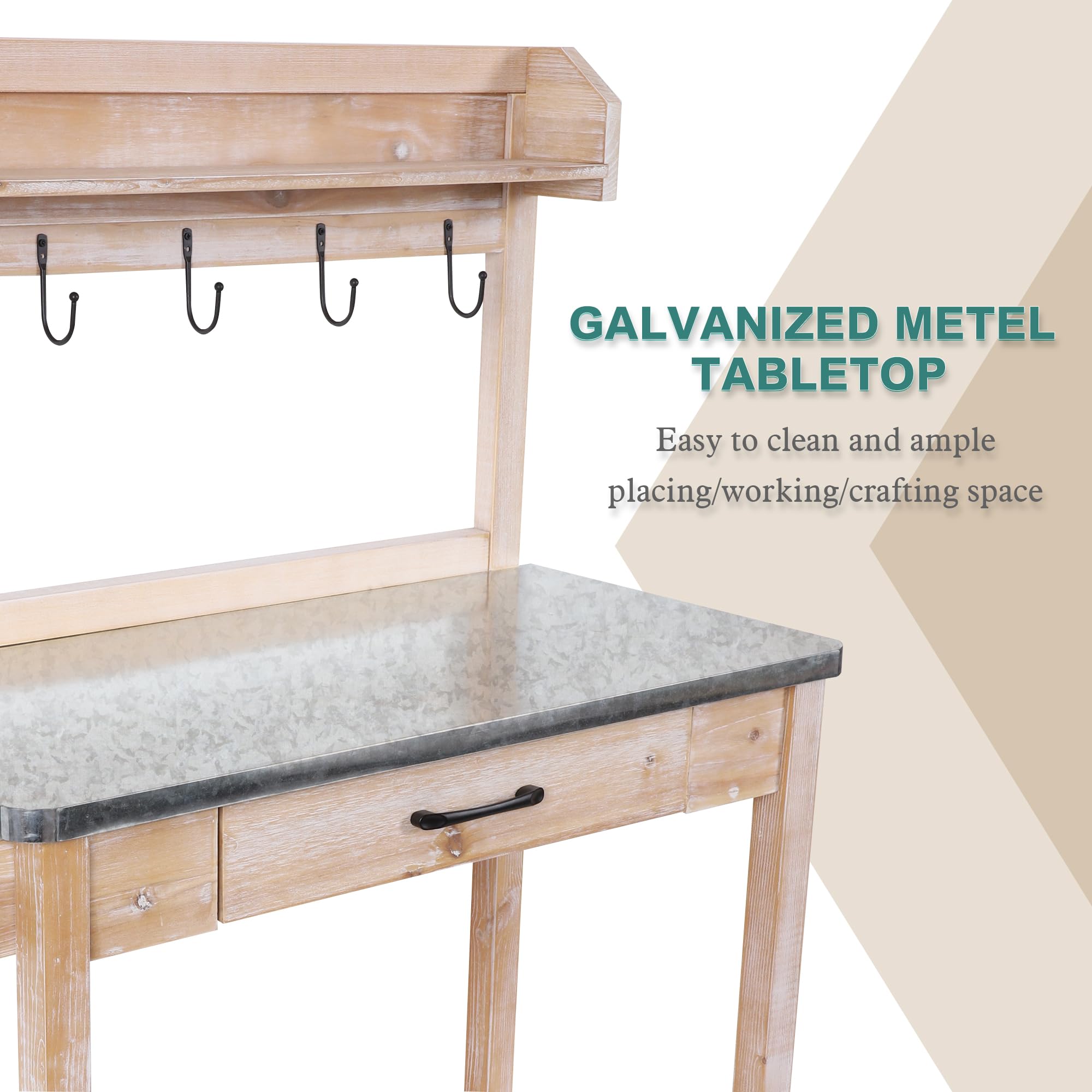 **Sturdy Outdoor Potting Bench with Metal Tabletop - Gardening Workstation with Storage Drawer & Removable Shelf - Perfect for Planting, Transplanting & Organizing Garden Tools - Ideal for Backyards, Patios & Greenhouses**