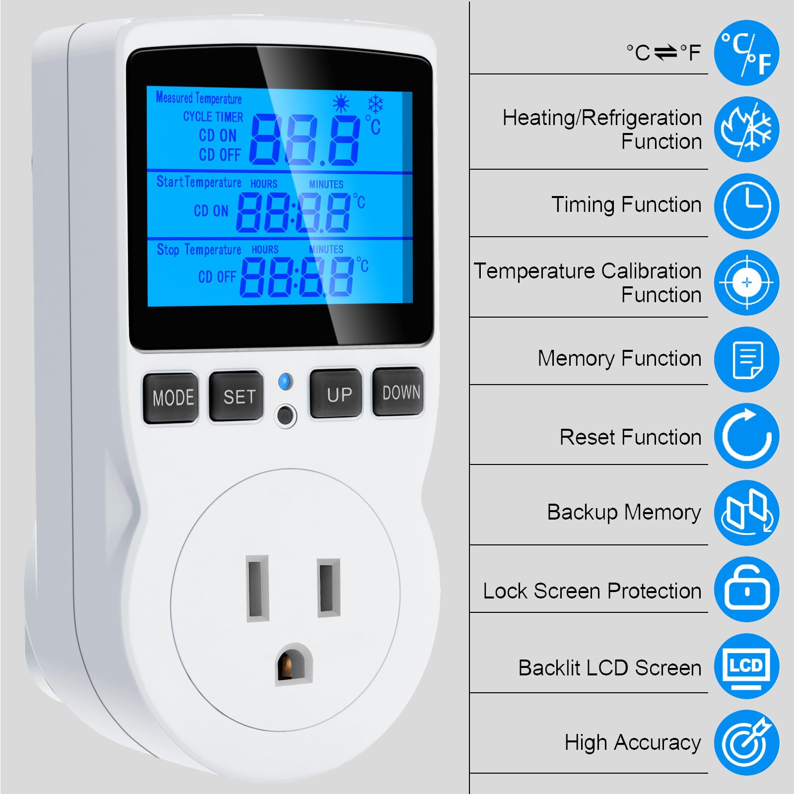 Digital Temperature Controller with Countdown Timer - Smart Thermostat for Reptile Tanks, Aquariums, Greenhouses & Terrariums - Day/Night Mode, LCD Backlight, Heating & Cooling Function - Perfect for Reptile Habitats, Fish Tanks & Plant Growth