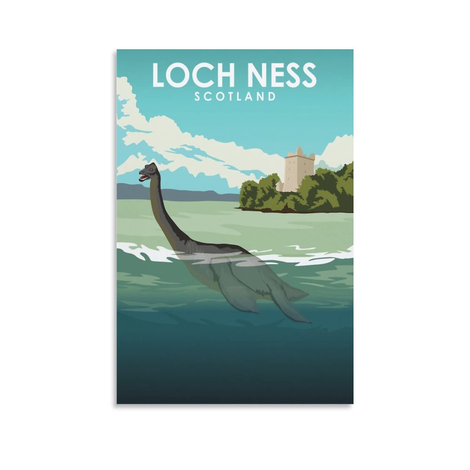 Scotland Vintage Travel Posters - Loch Ness Castle & Dinosaur Canvas Wall Art Prints, Home Office Decor, Bedroom Wall Decor, Unique Party Gifts | Perfect for Living Room, Study Room & Gift Giving